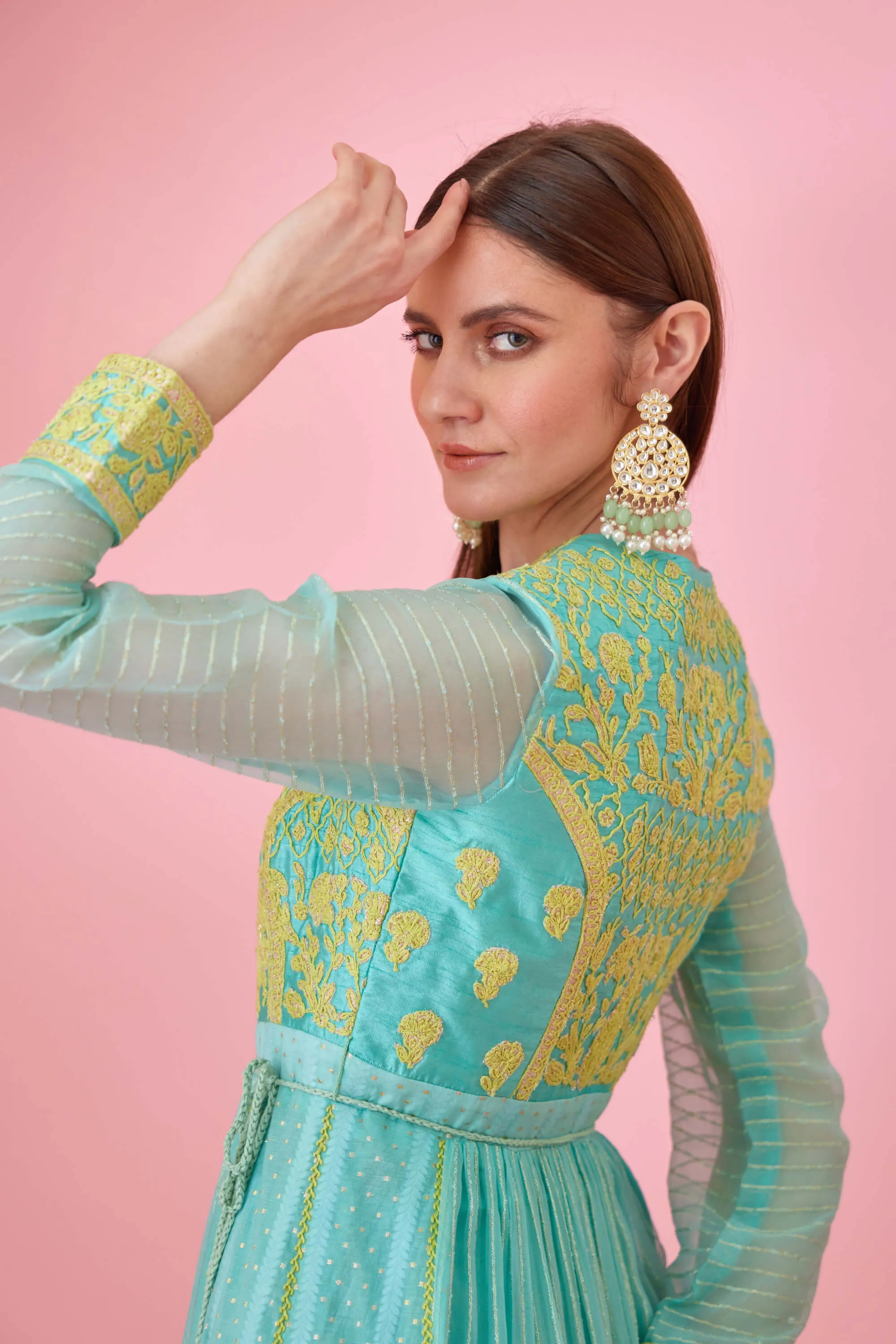 Sea blue anarkali set
