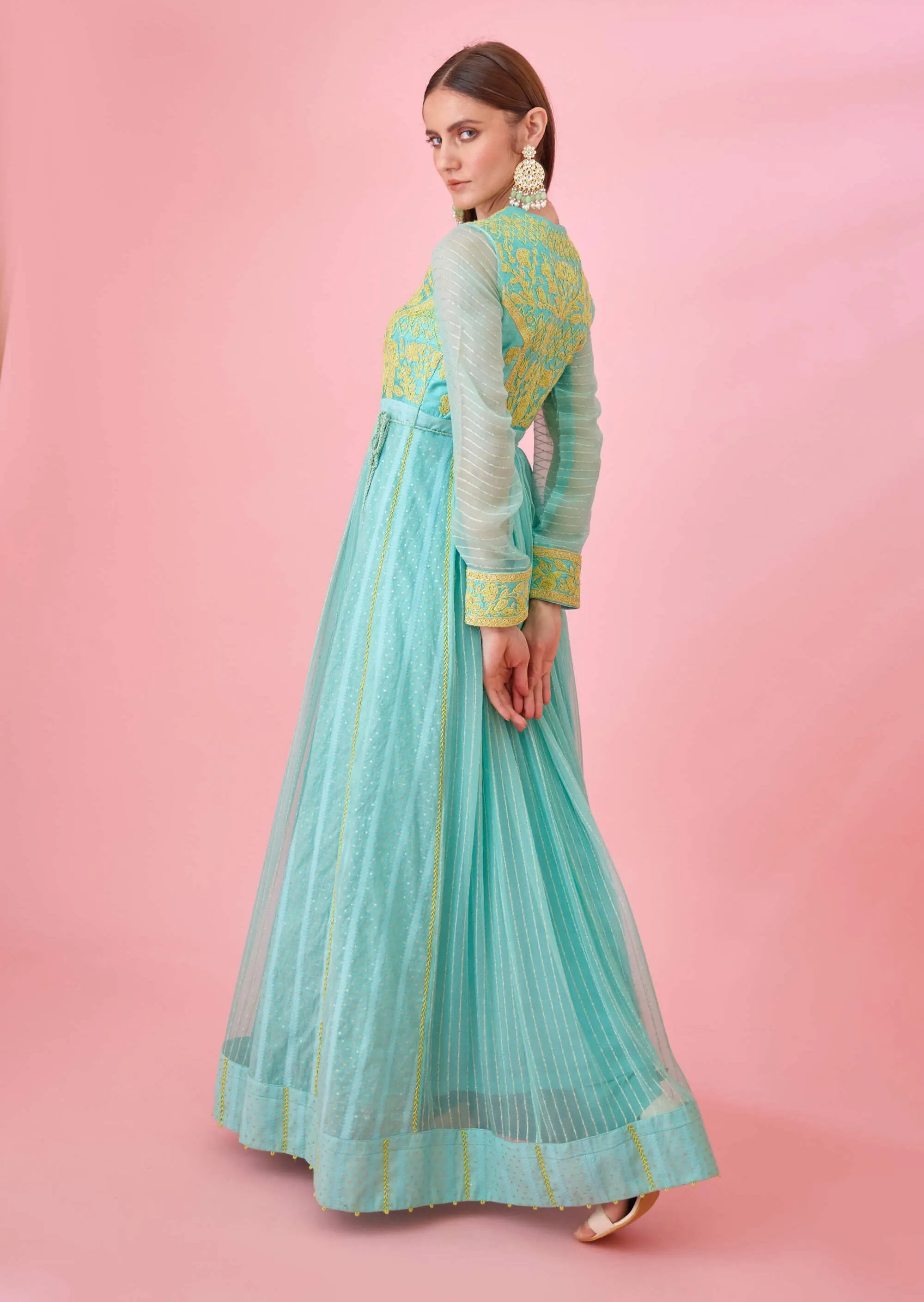 Sea blue anarkali set