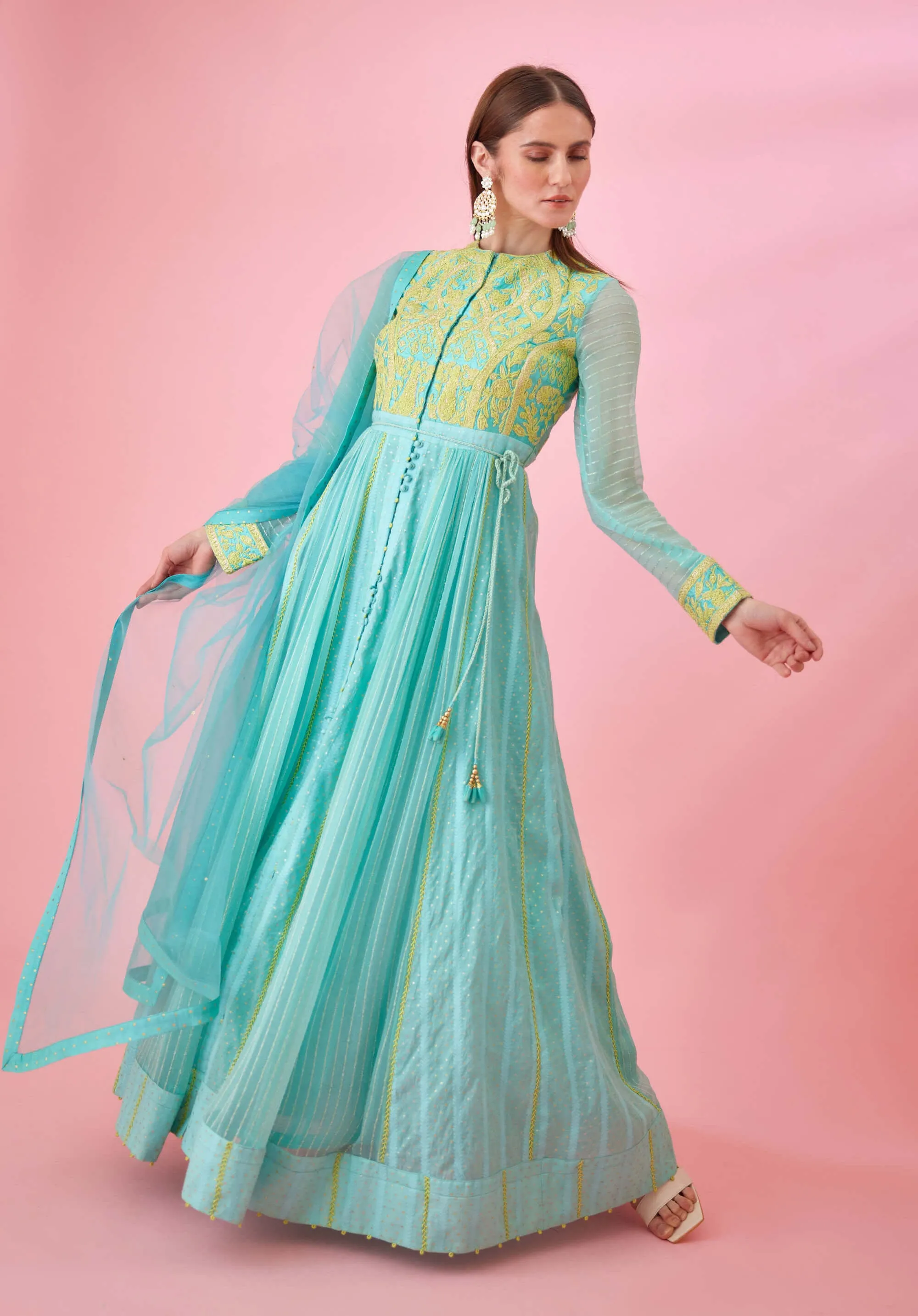 Sea blue anarkali set