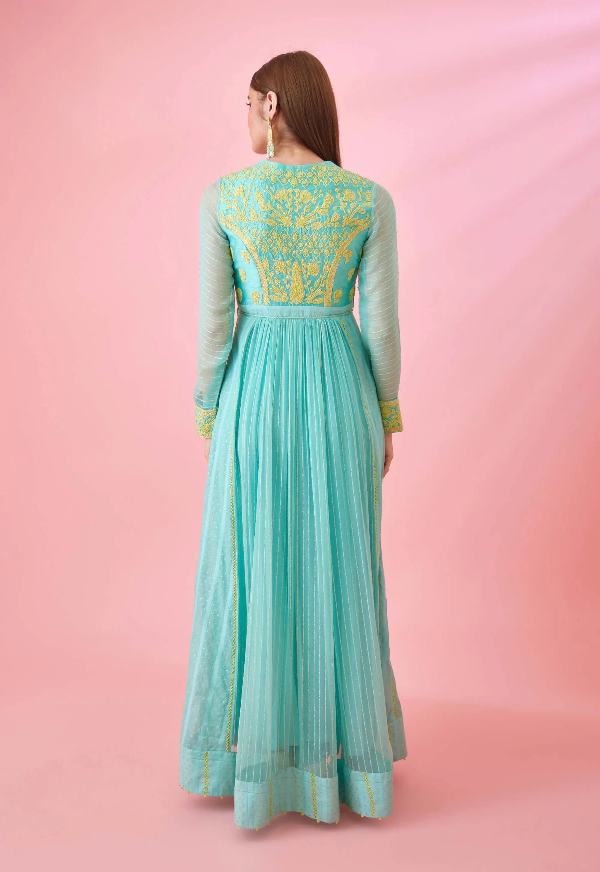 Sea blue anarkali set