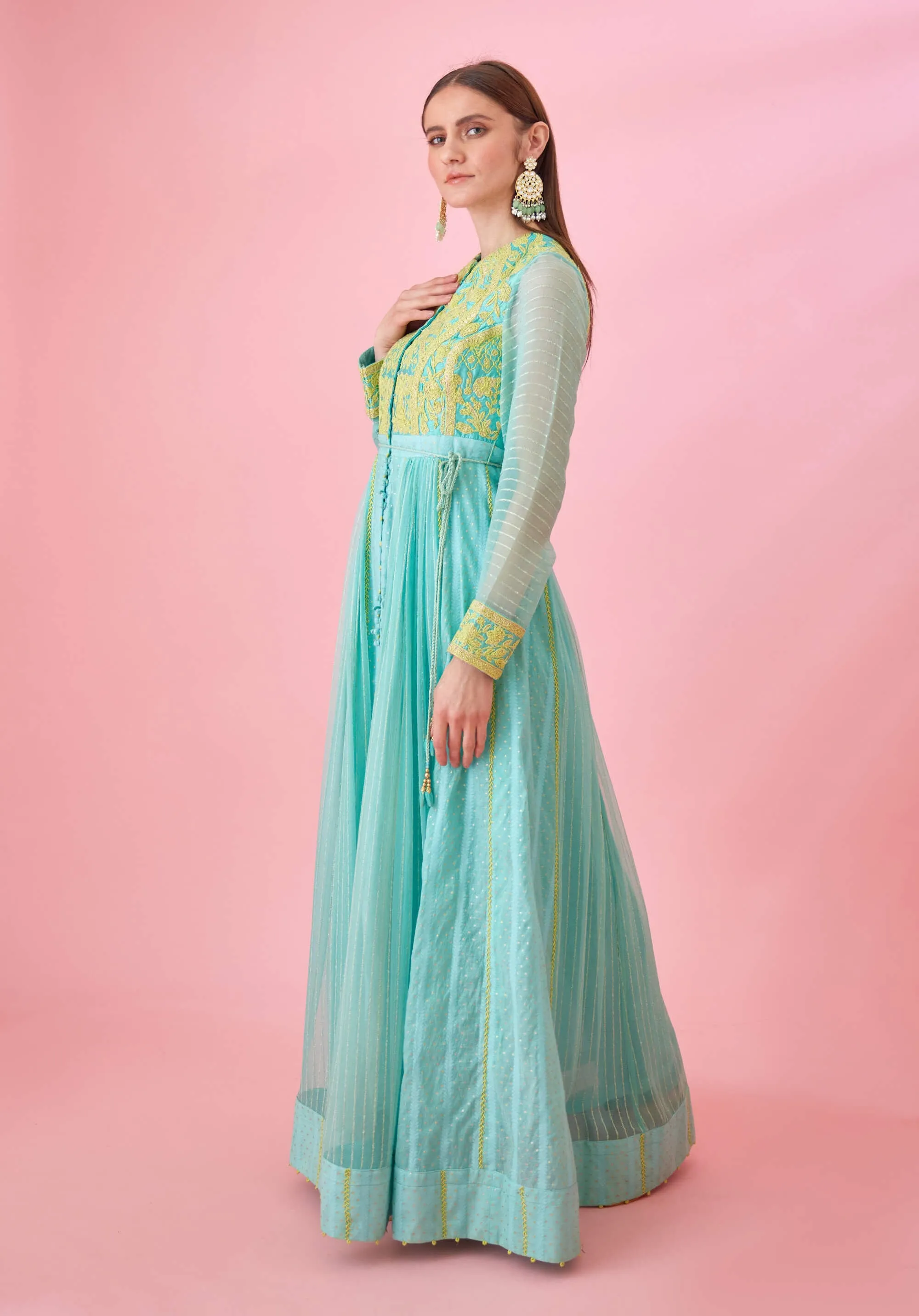 Sea blue anarkali set