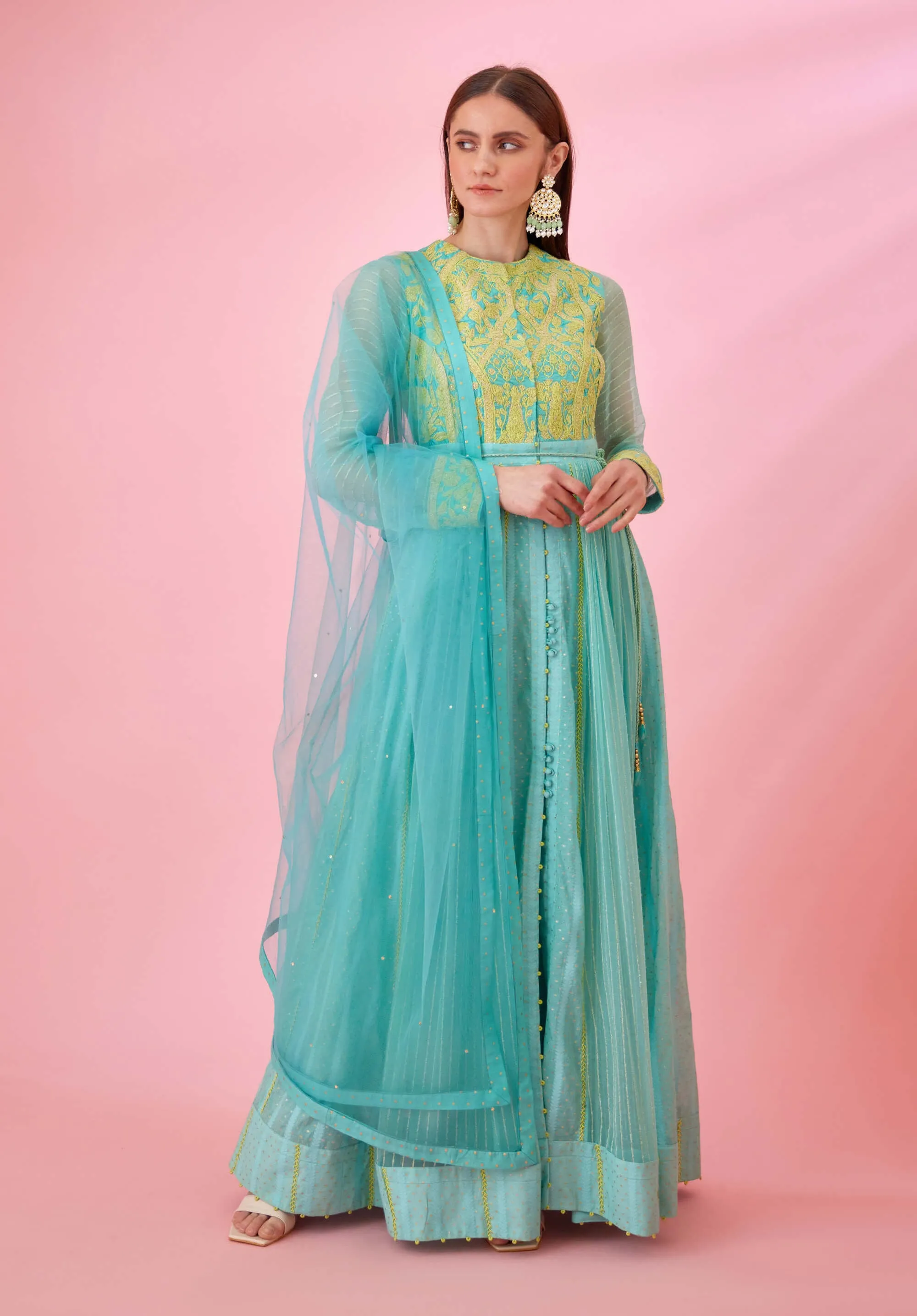 Sea blue anarkali set