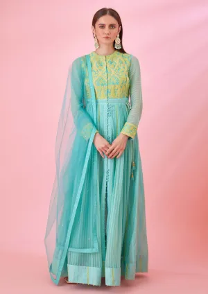 Sea blue anarkali set