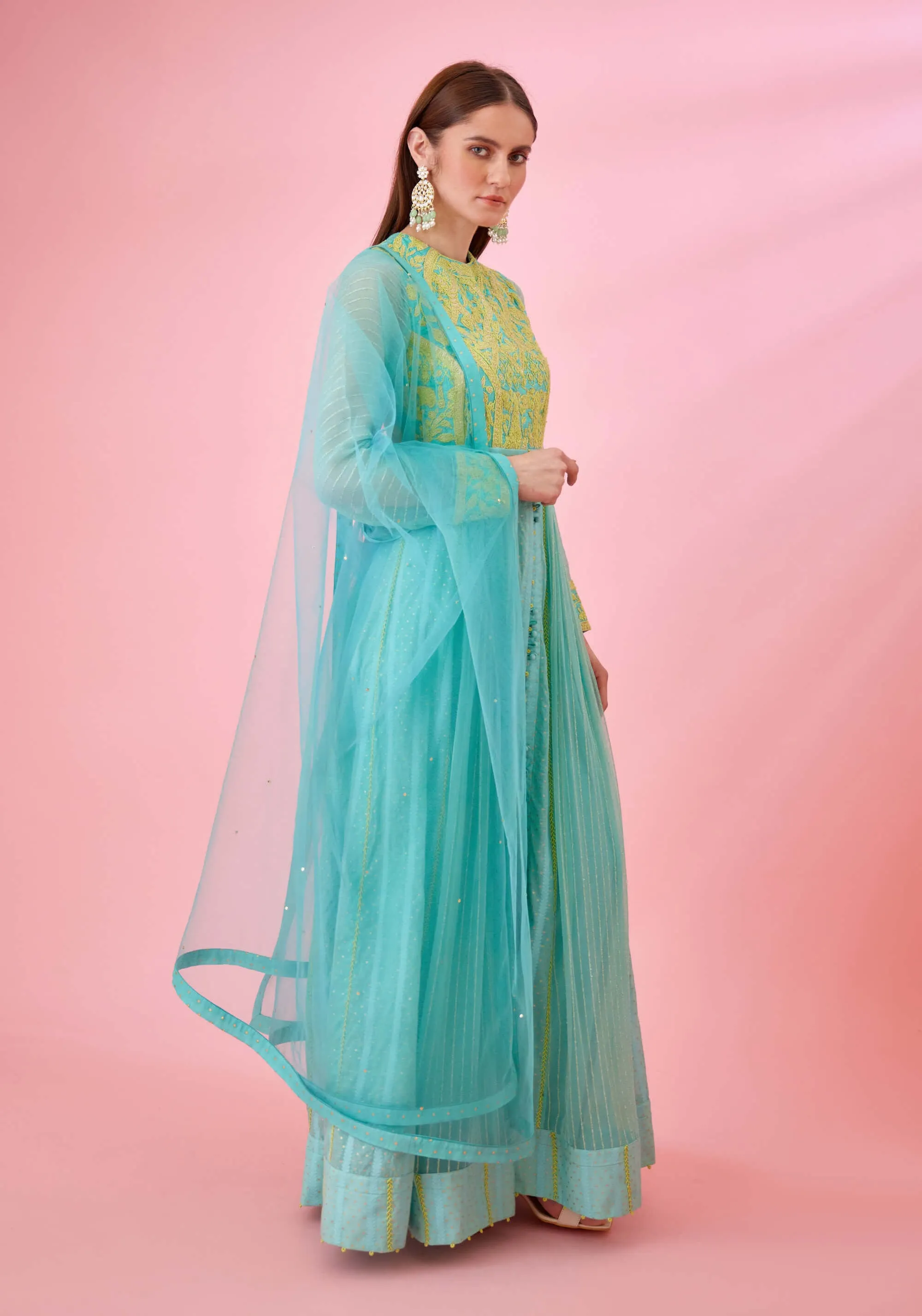 Sea blue anarkali set