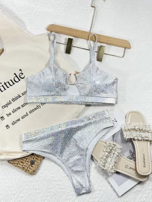Seperated Swimwear Bikini Solid Color Bright Swimsuit