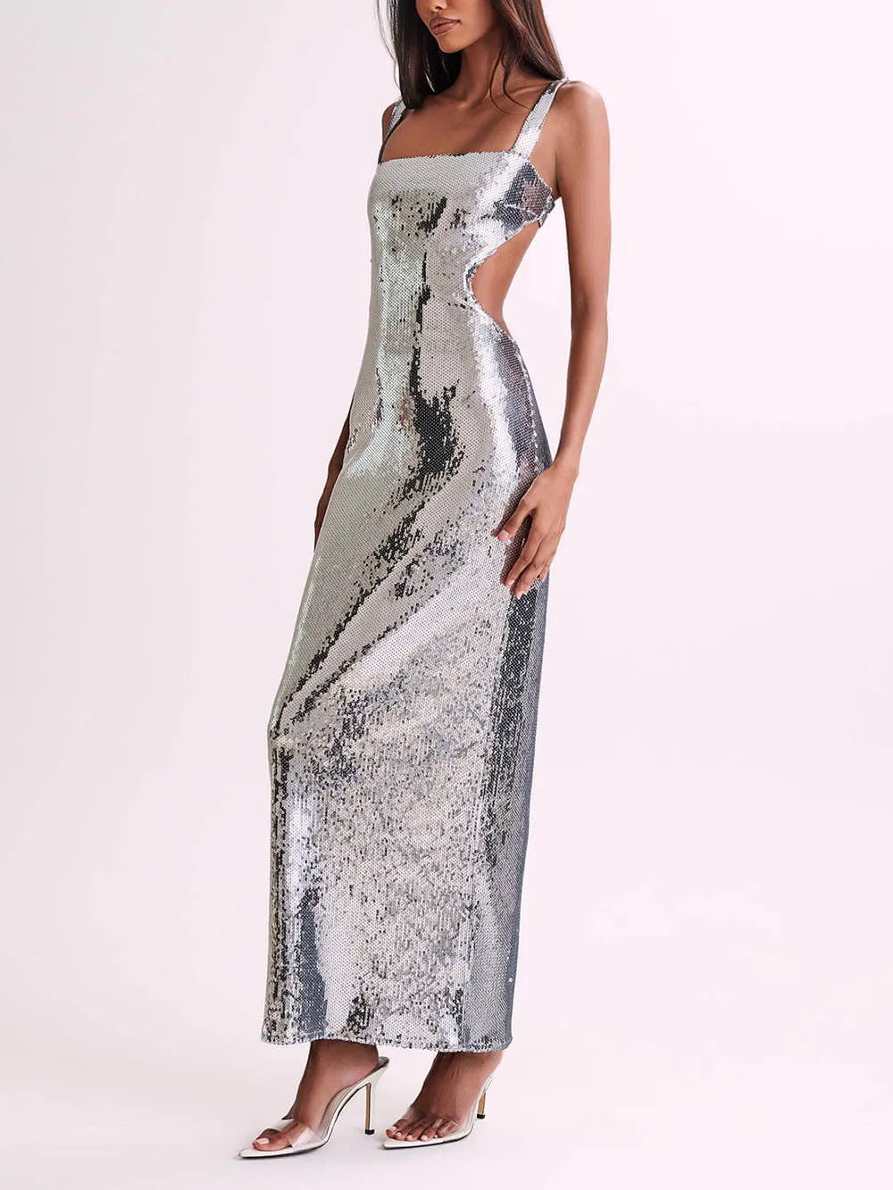 Sequin Cut Stylish Out Maxi Dress
