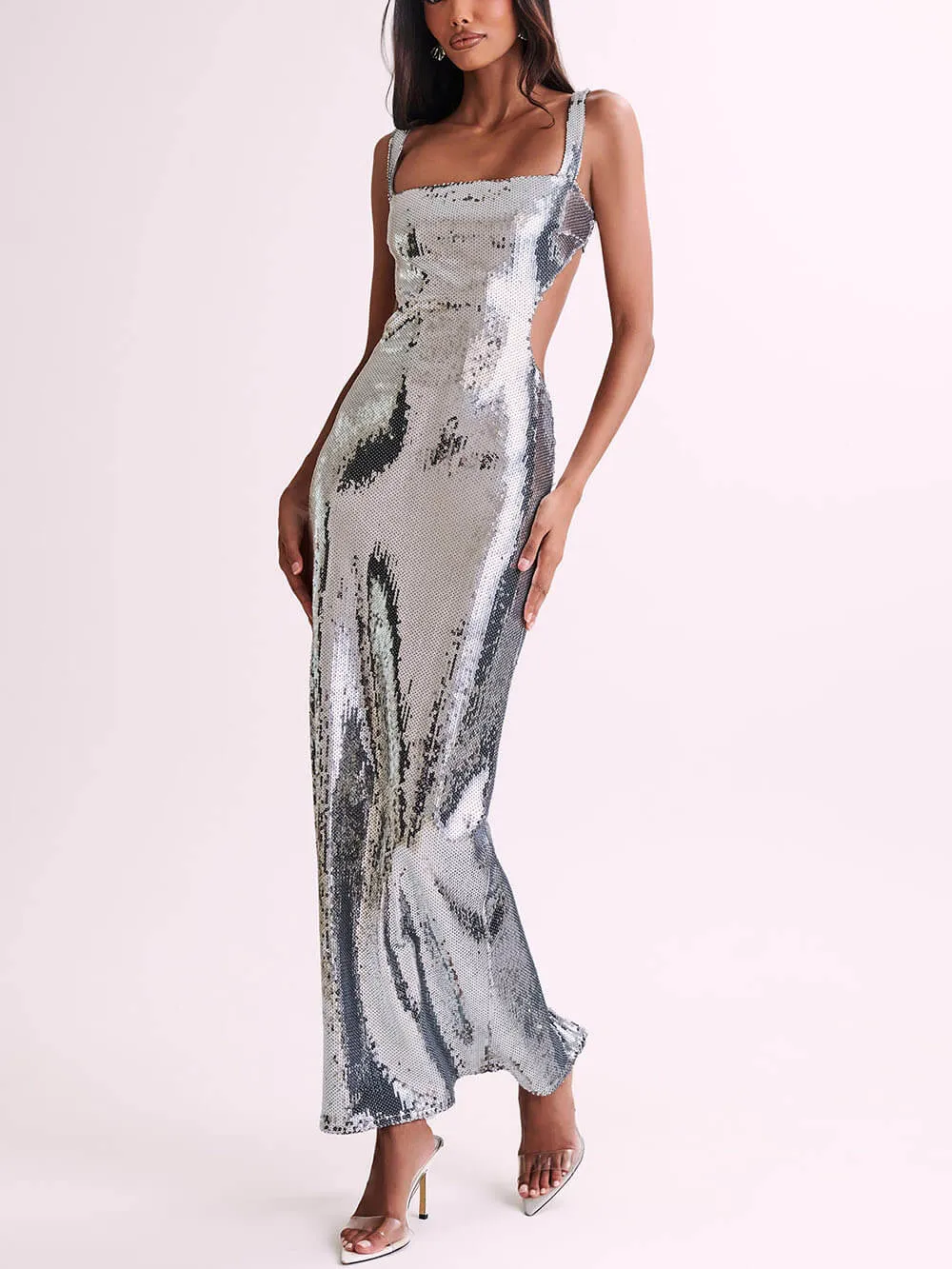 Sequin Cut Stylish Out Maxi Dress
