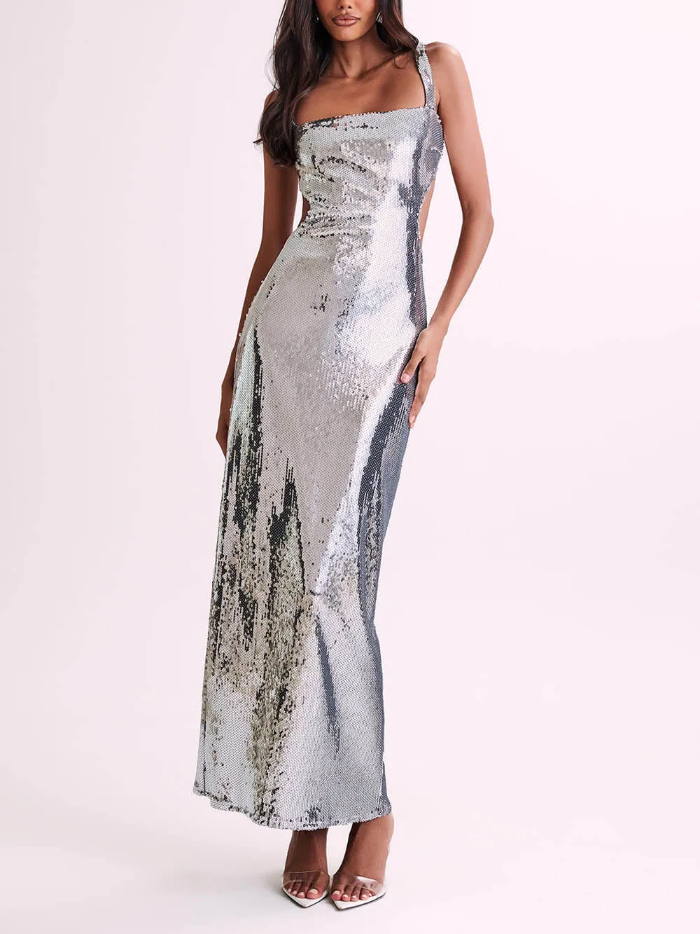 Sequin Cut Stylish Out Maxi Dress