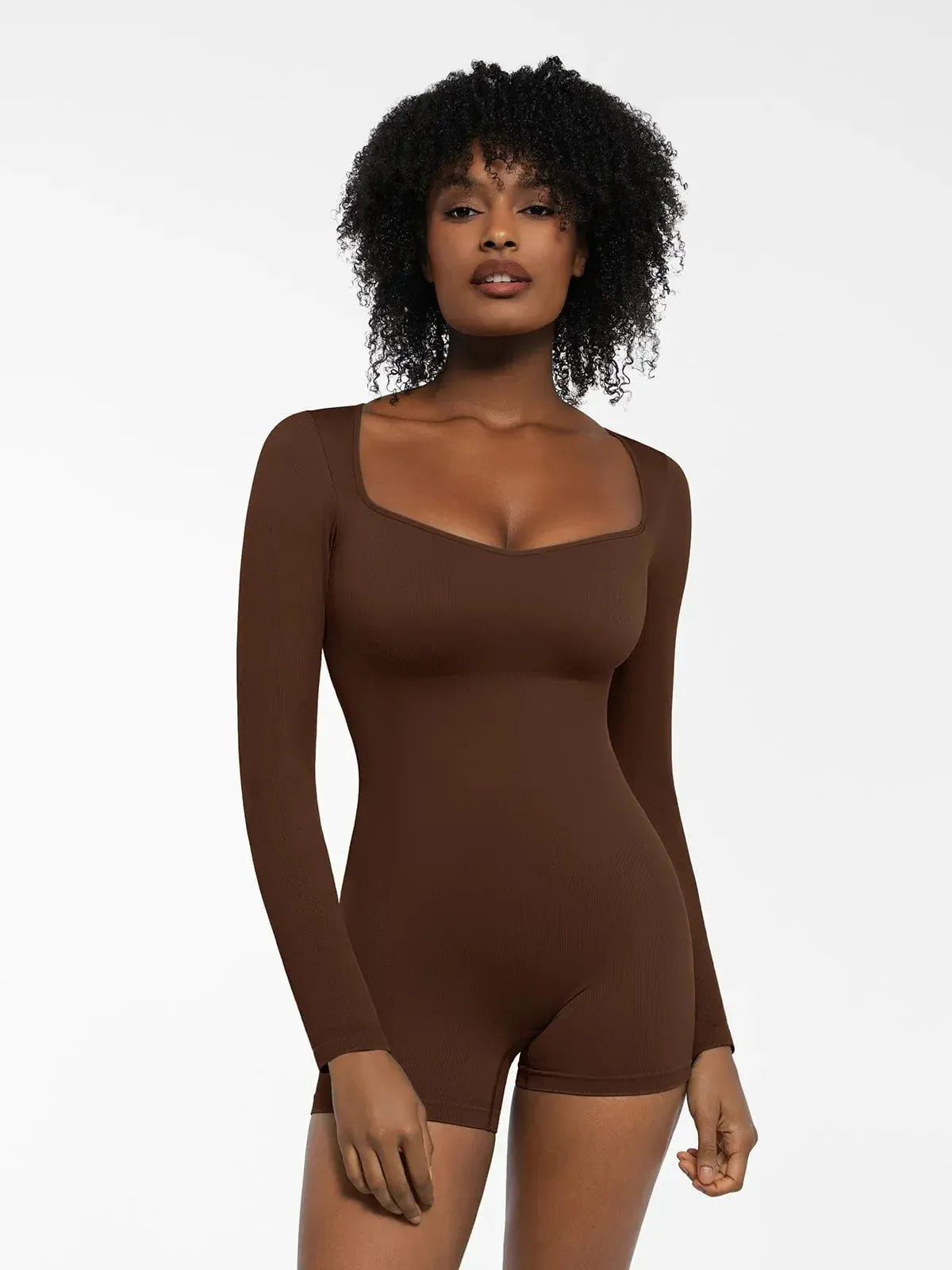 Shapewear Sweetheart Neck Long Sleeve Tummy Control Romper
