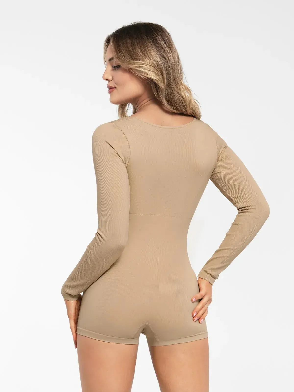 Shapewear Sweetheart Neck Long Sleeve Tummy Control Romper