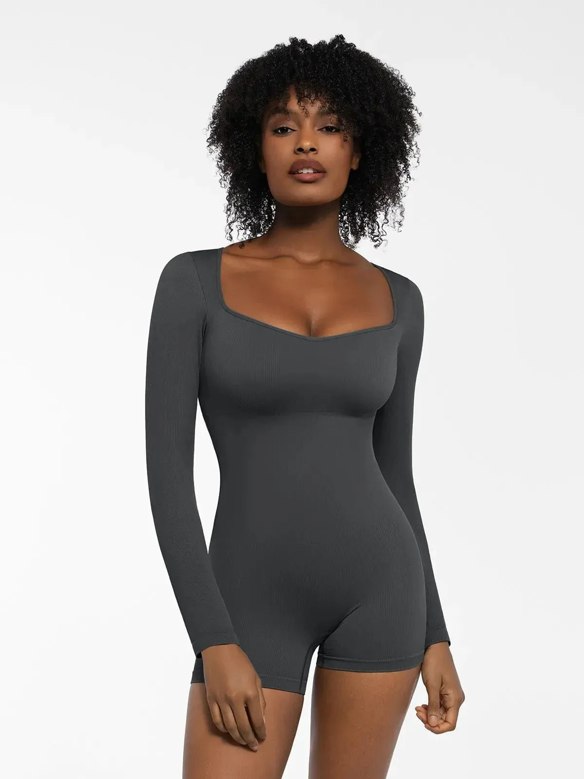 Shapewear Sweetheart Neck Long Sleeve Tummy Control Romper