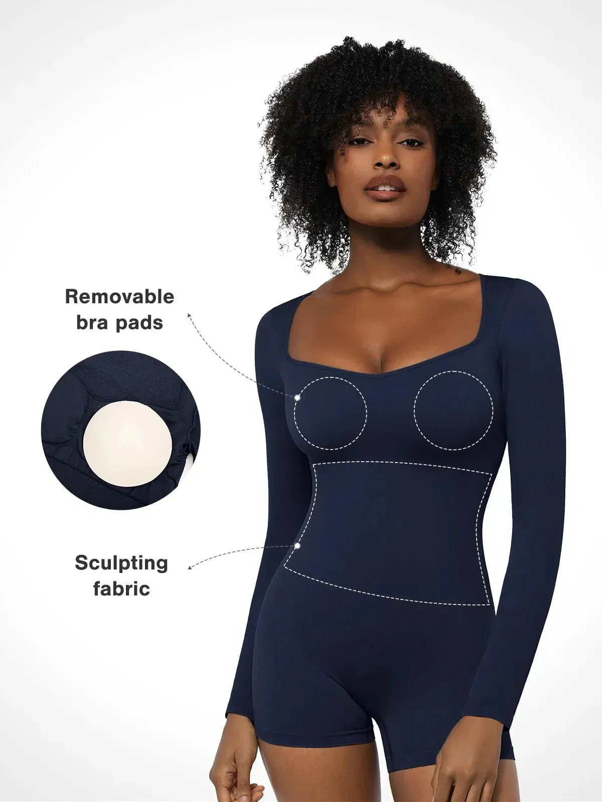 Shapewear Sweetheart Neck Long Sleeve Tummy Control Romper