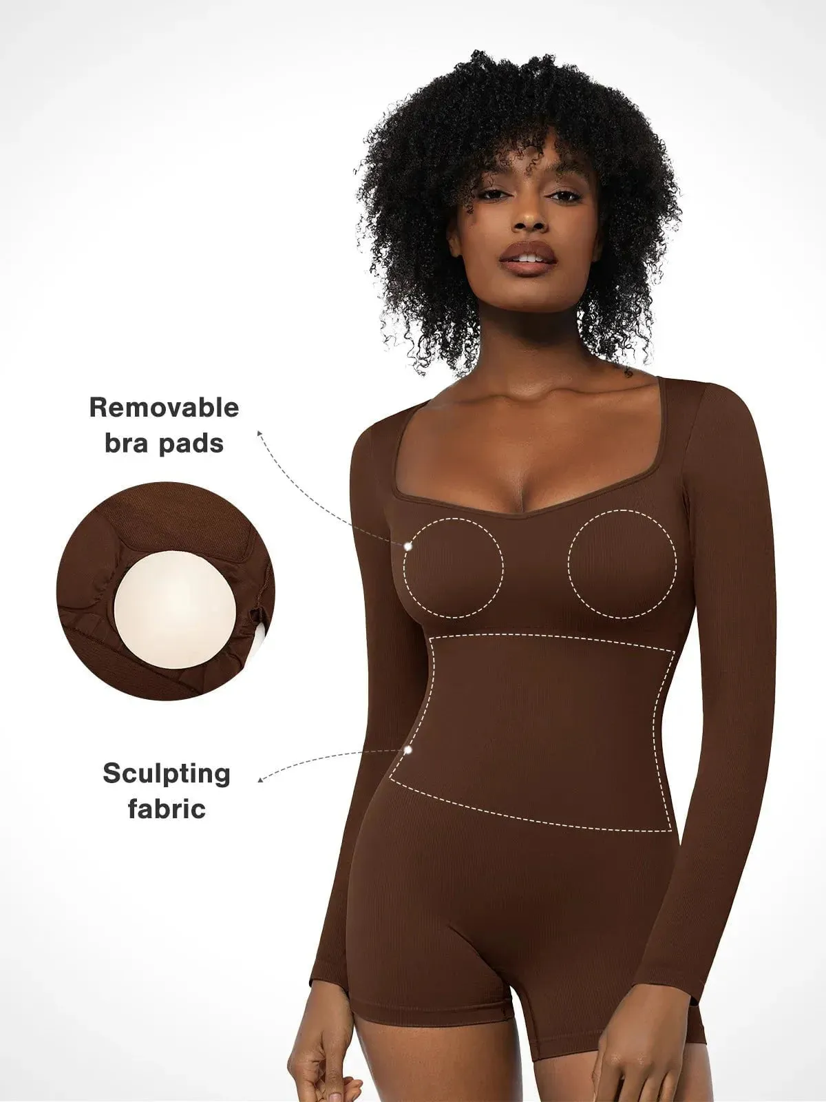 Shapewear Sweetheart Neck Long Sleeve Tummy Control Romper
