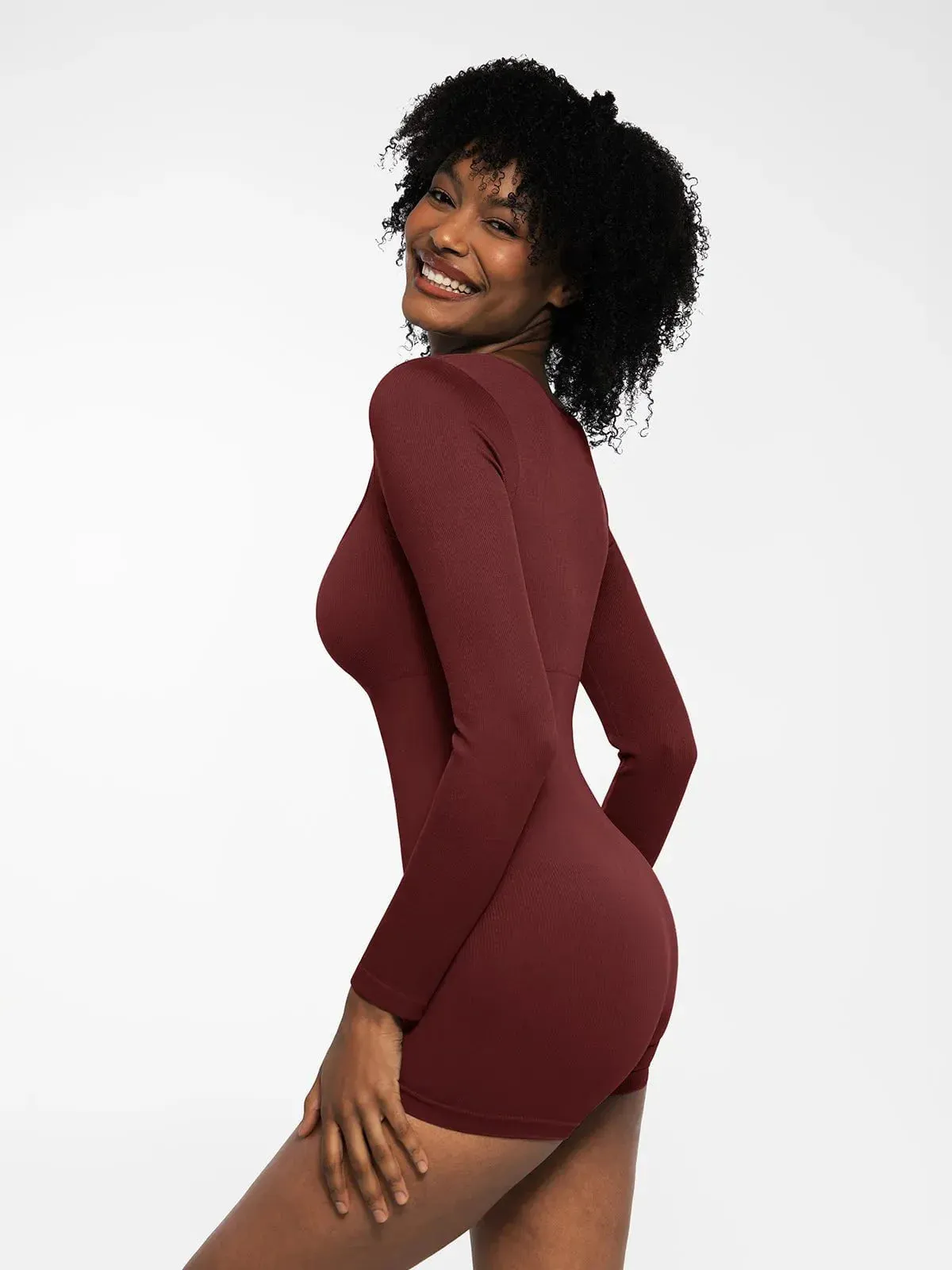 Shapewear Sweetheart Neck Long Sleeve Tummy Control Romper