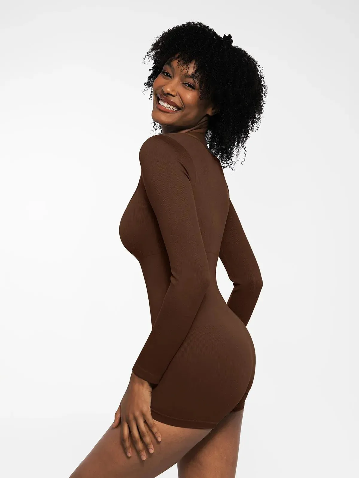 Shapewear Sweetheart Neck Long Sleeve Tummy Control Romper