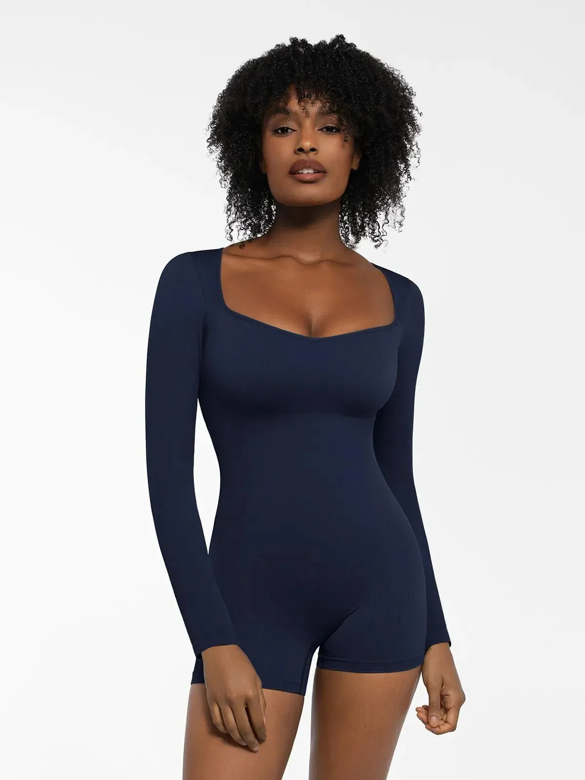Shapewear Sweetheart Neck Long Sleeve Tummy Control Romper