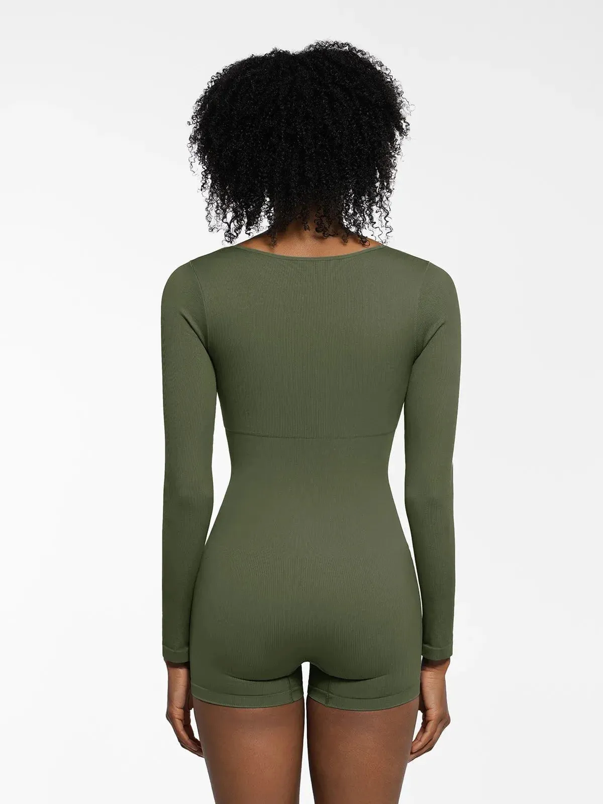 Shapewear Sweetheart Neck Long Sleeve Tummy Control Romper