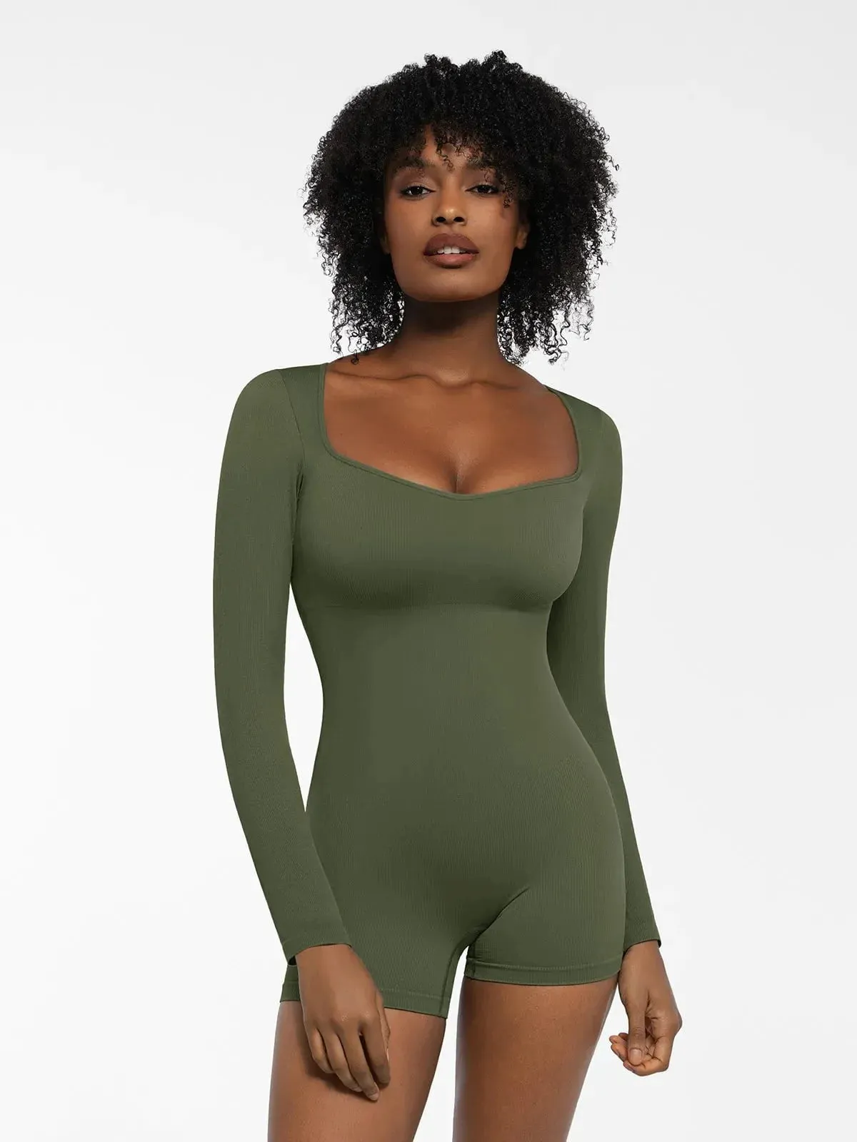 Shapewear Sweetheart Neck Long Sleeve Tummy Control Romper