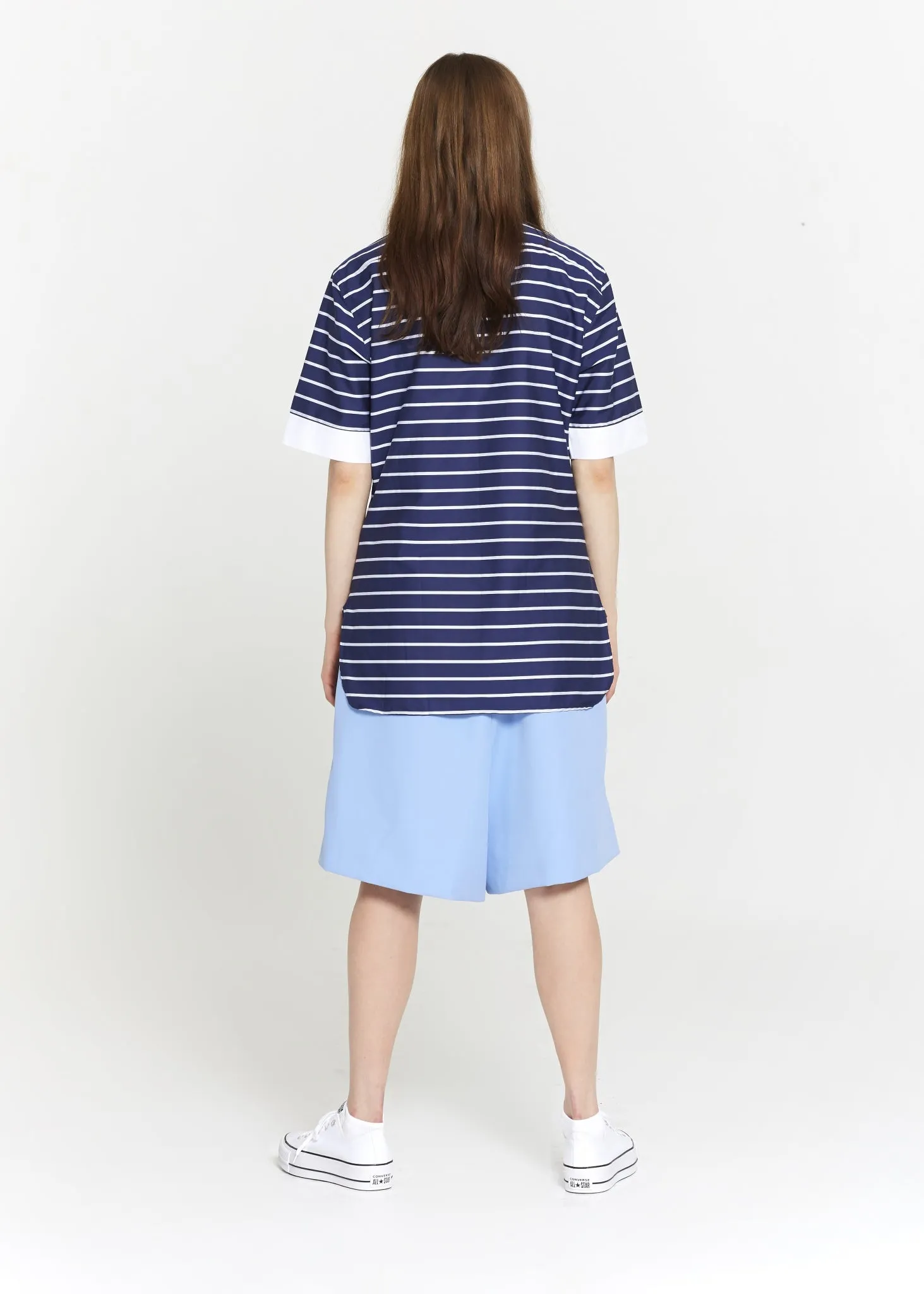 Short Sleeve Blue & White Striped Cotton Tunic