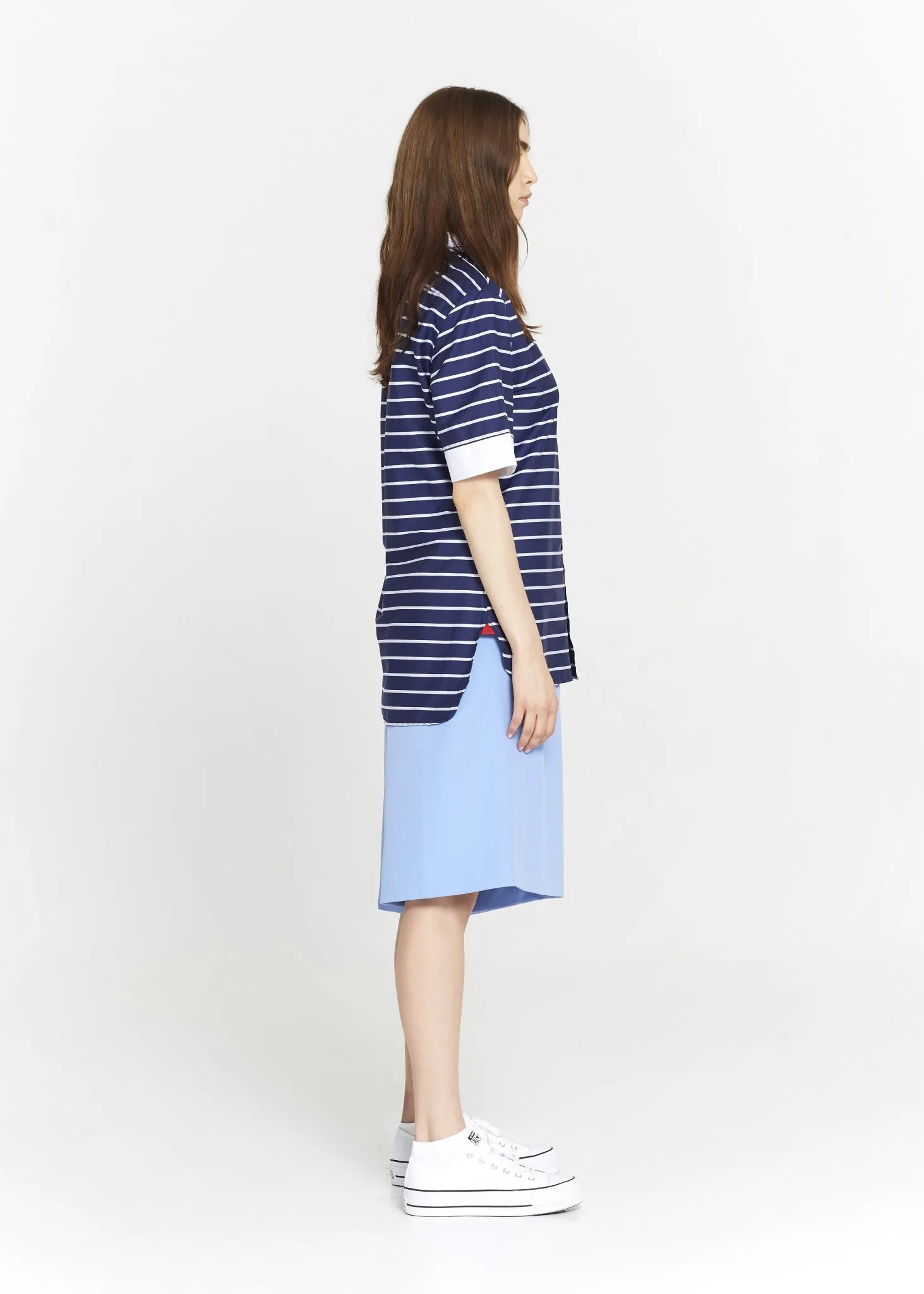 Short Sleeve Blue & White Striped Cotton Tunic