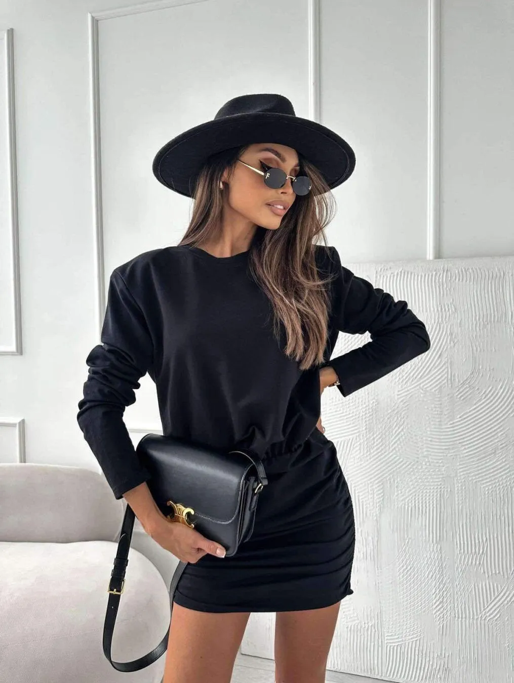 Side Black Ruched Dress