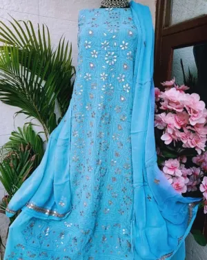 Sky Blue Gota Patti Chinkari Panel Work Salwar Suit Fabric