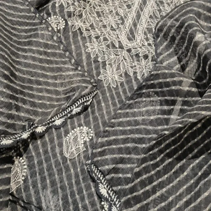 Sky Grey Chinkari Kota Silk Salwar Kameez Fabric