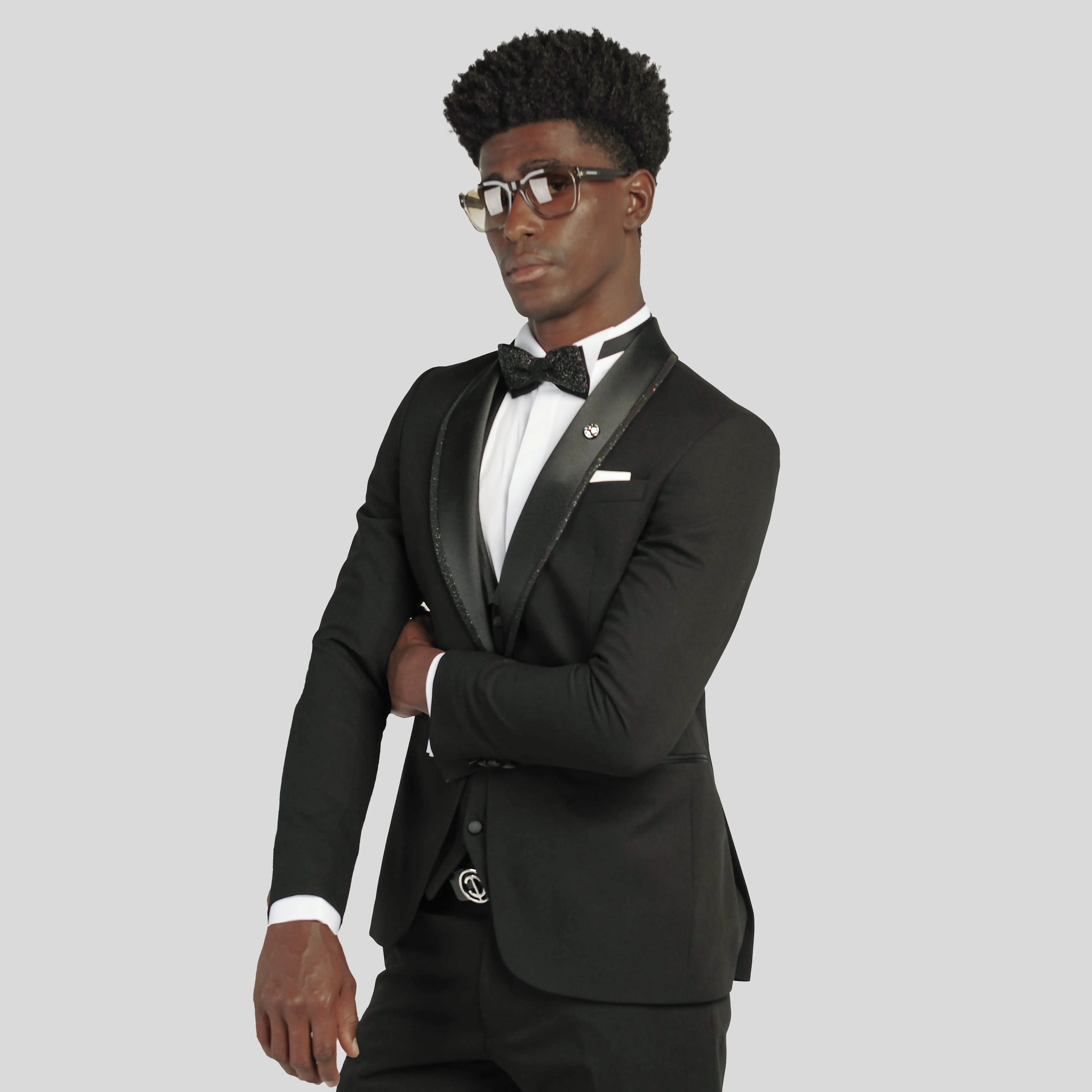 Slim Fit Black Tuxedo Suit - Satin Shawl Lapel-Turkish Made