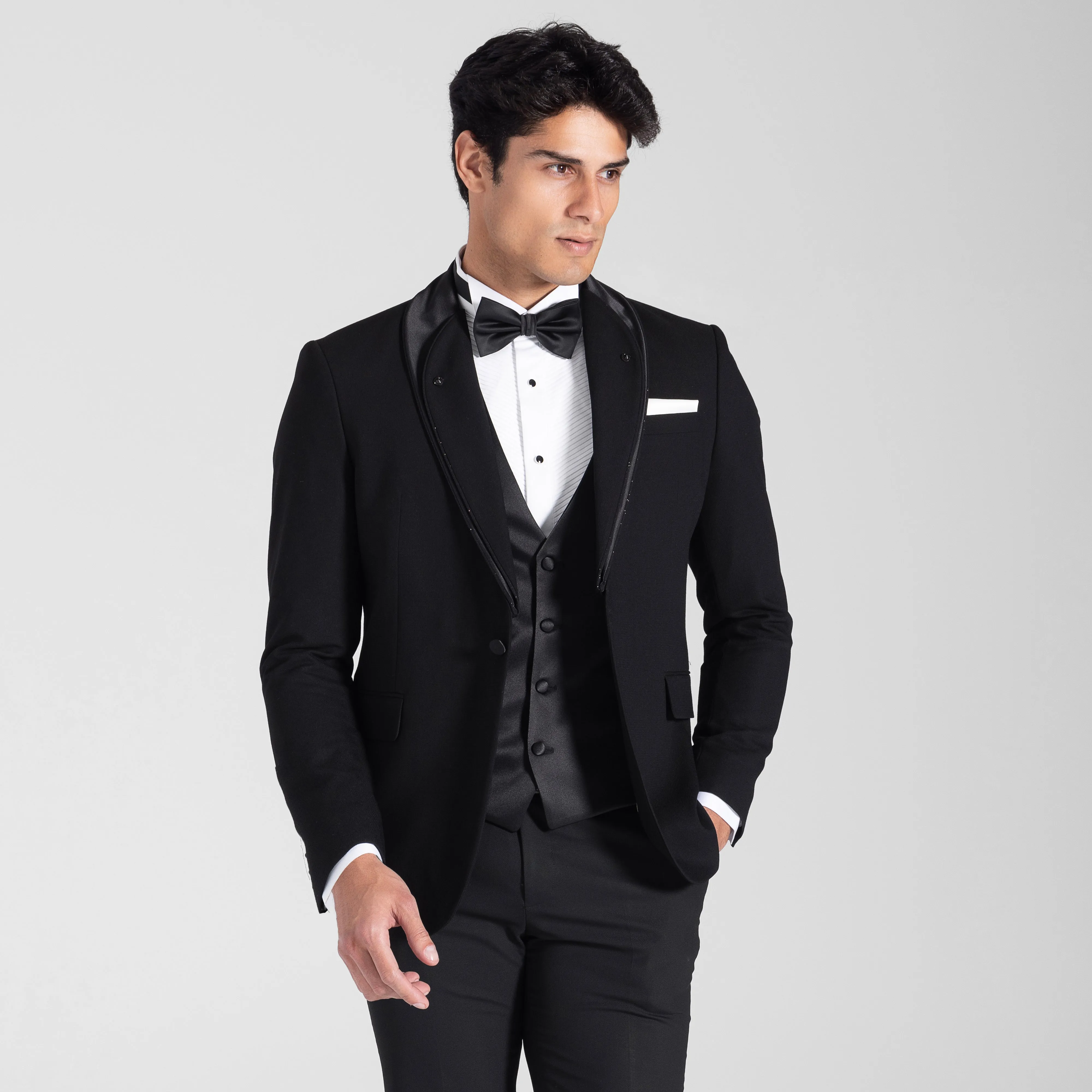Slim fit Black wedding suit - shawl lapel-Turkish Made