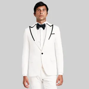 Slim Fit Off White Tuxedo Suit - Notch Lapel-Turkish Made