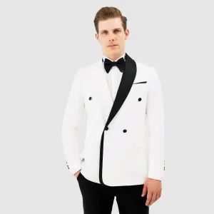 Slim Fit White Tuxedo Suit - Black And White Lapel-Turkish Made
