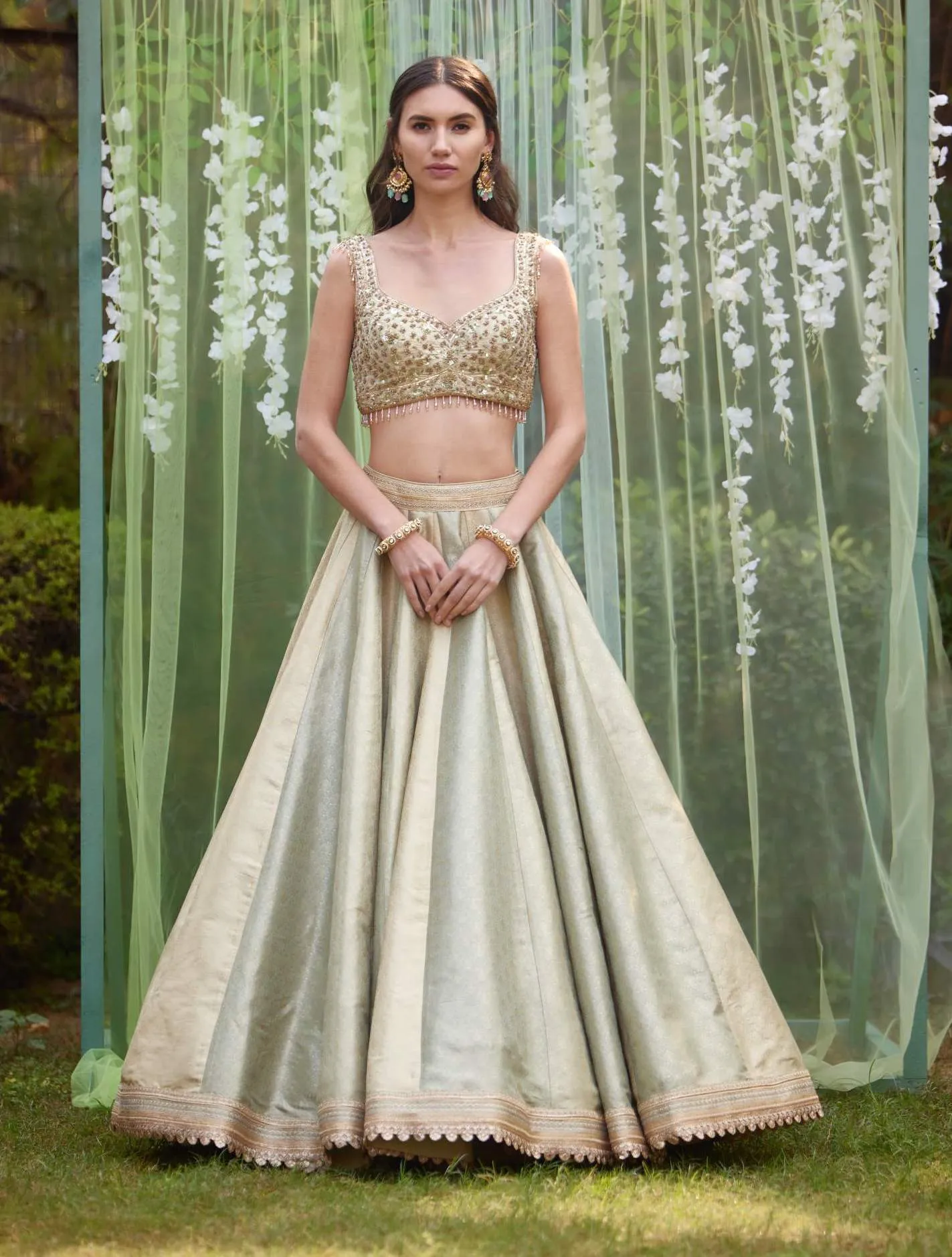 Smoke grey blue embroidered lehenga set