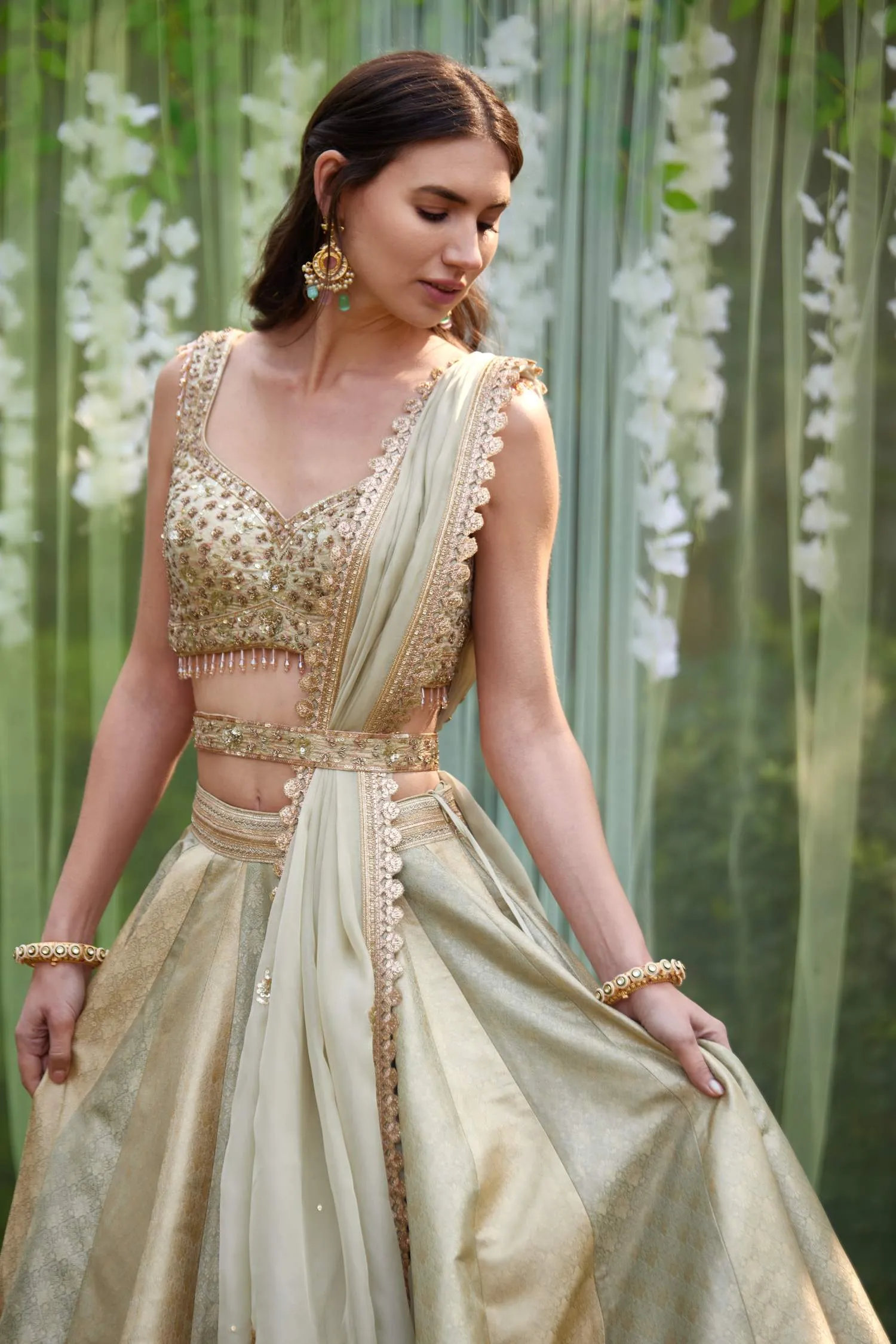 Smoke grey blue embroidered lehenga set