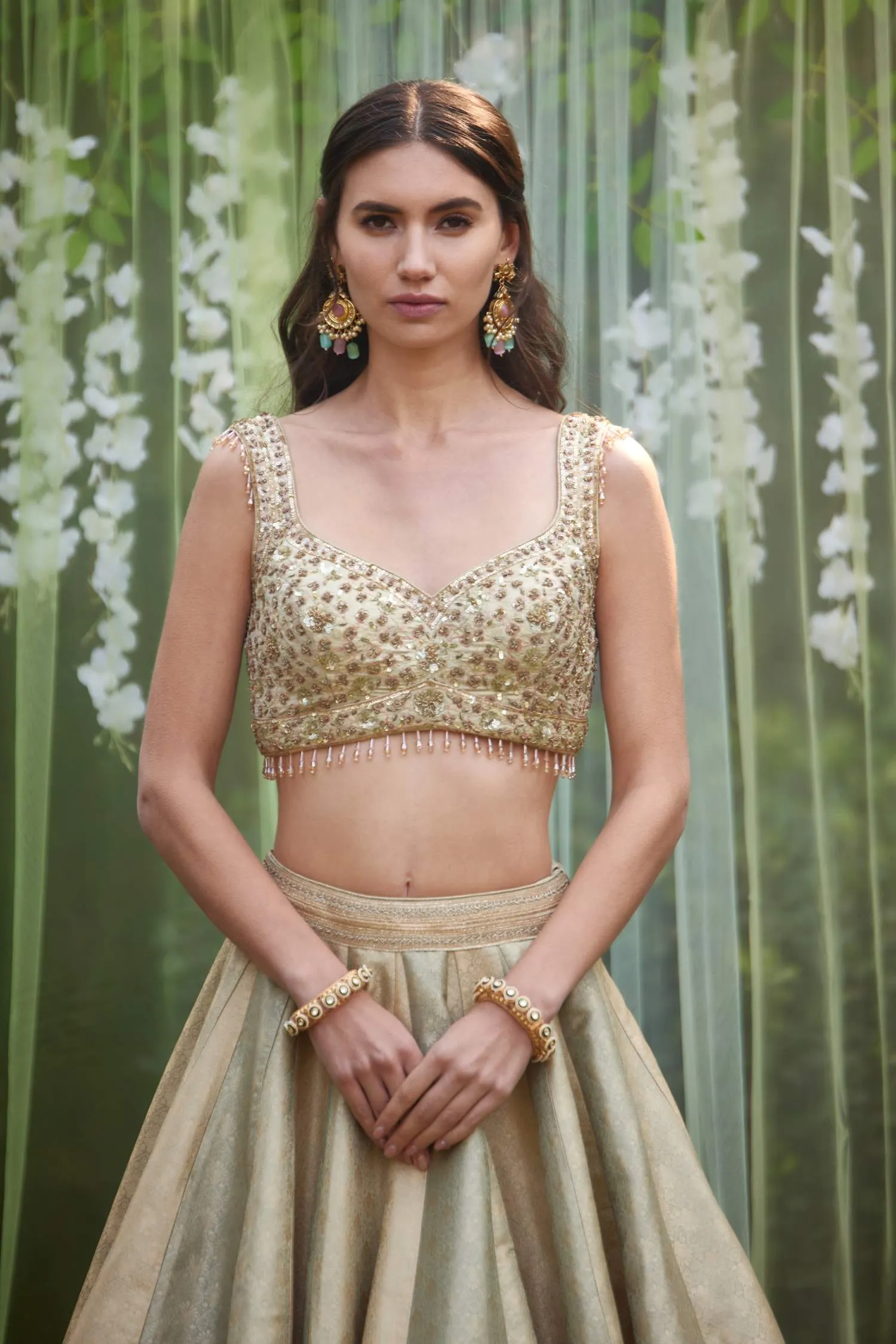 Smoke grey blue embroidered lehenga set