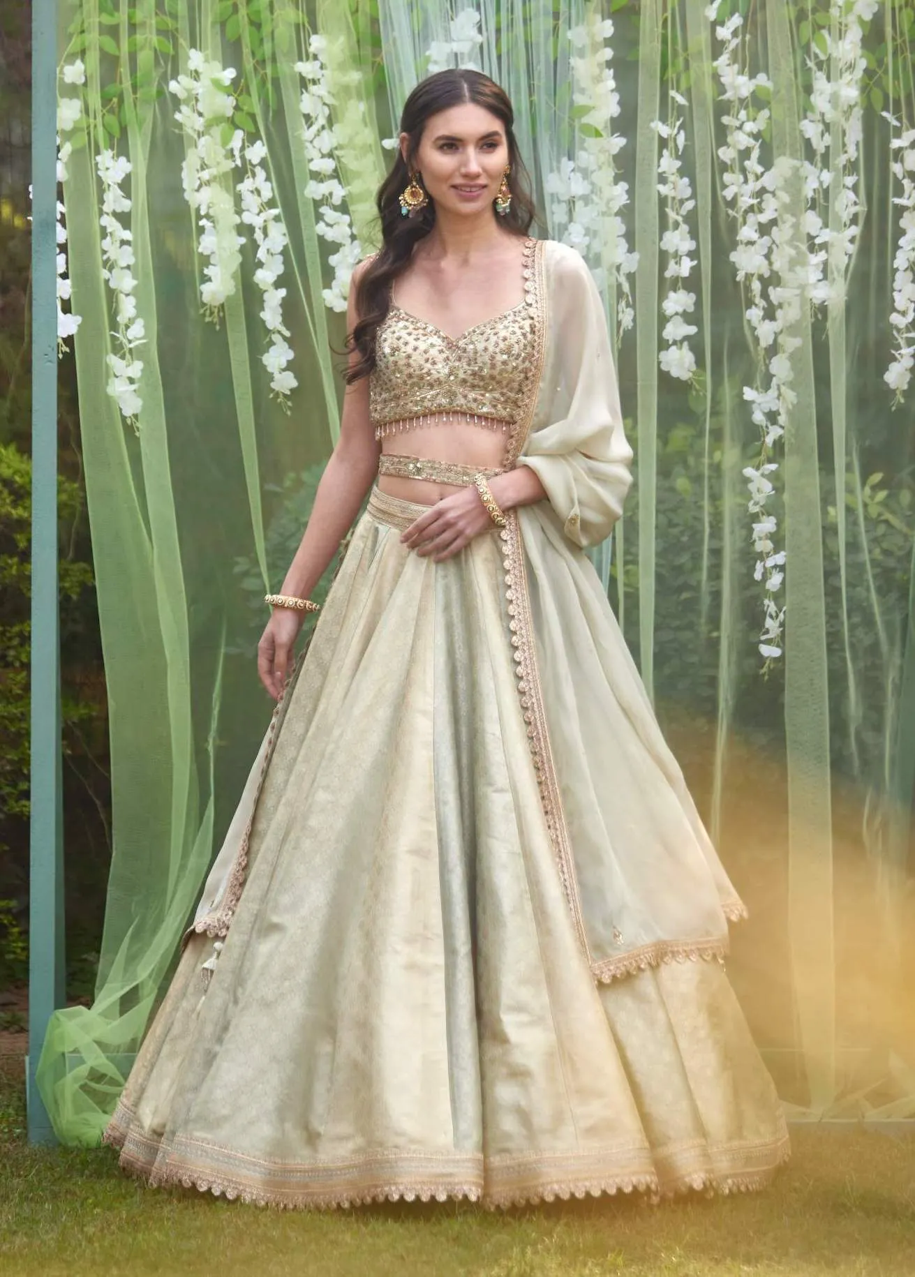 Smoke grey blue embroidered lehenga set