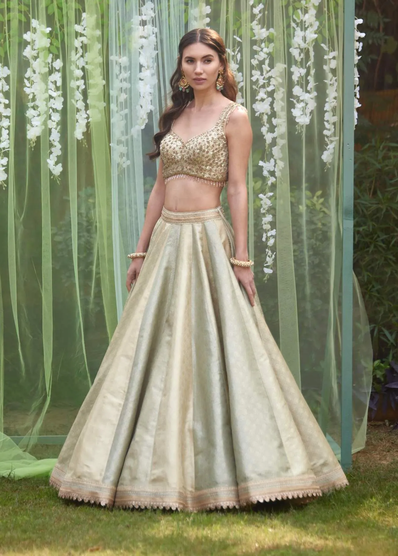 Smoke grey blue embroidered lehenga set
