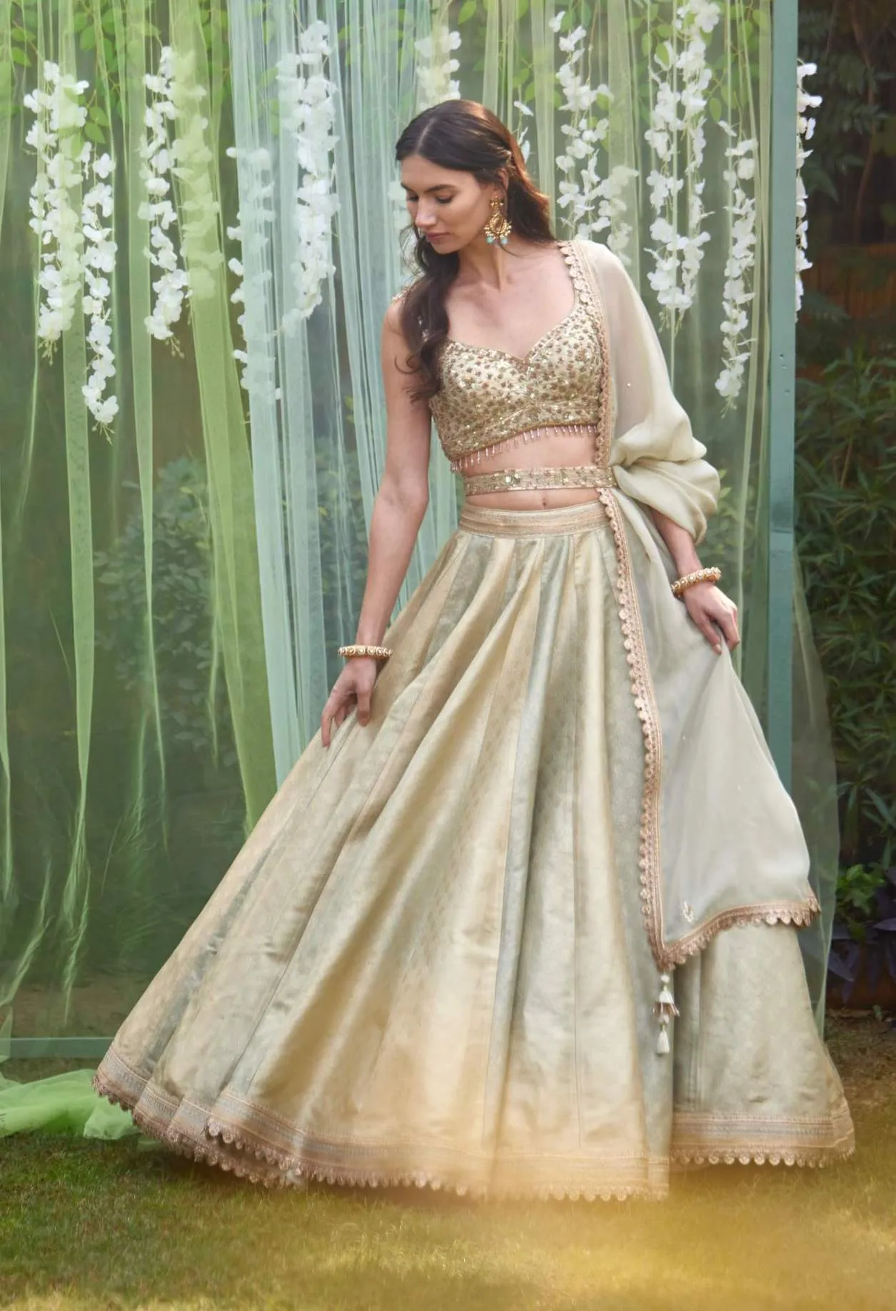 Smoke grey blue embroidered lehenga set