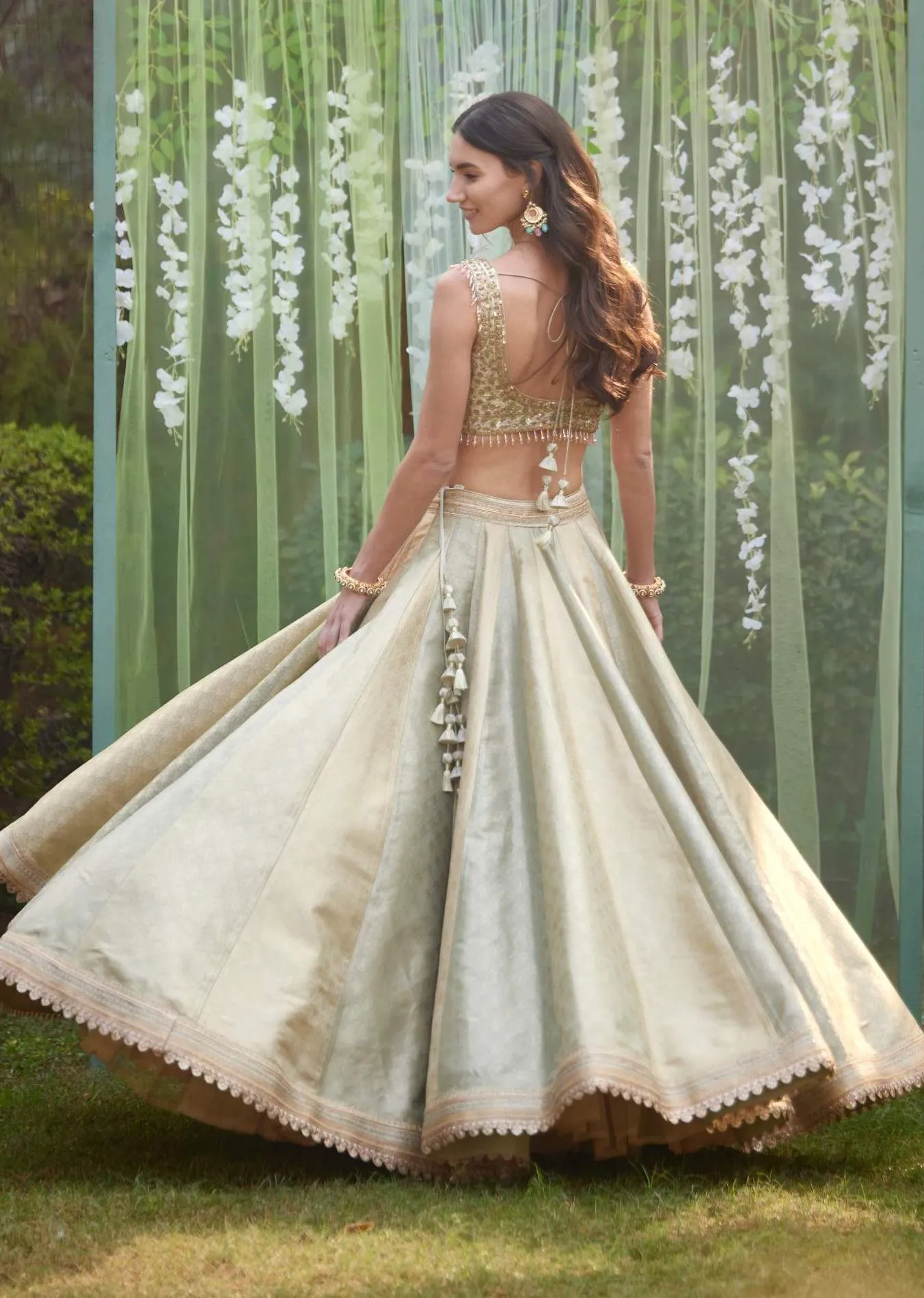 Smoke grey blue embroidered lehenga set