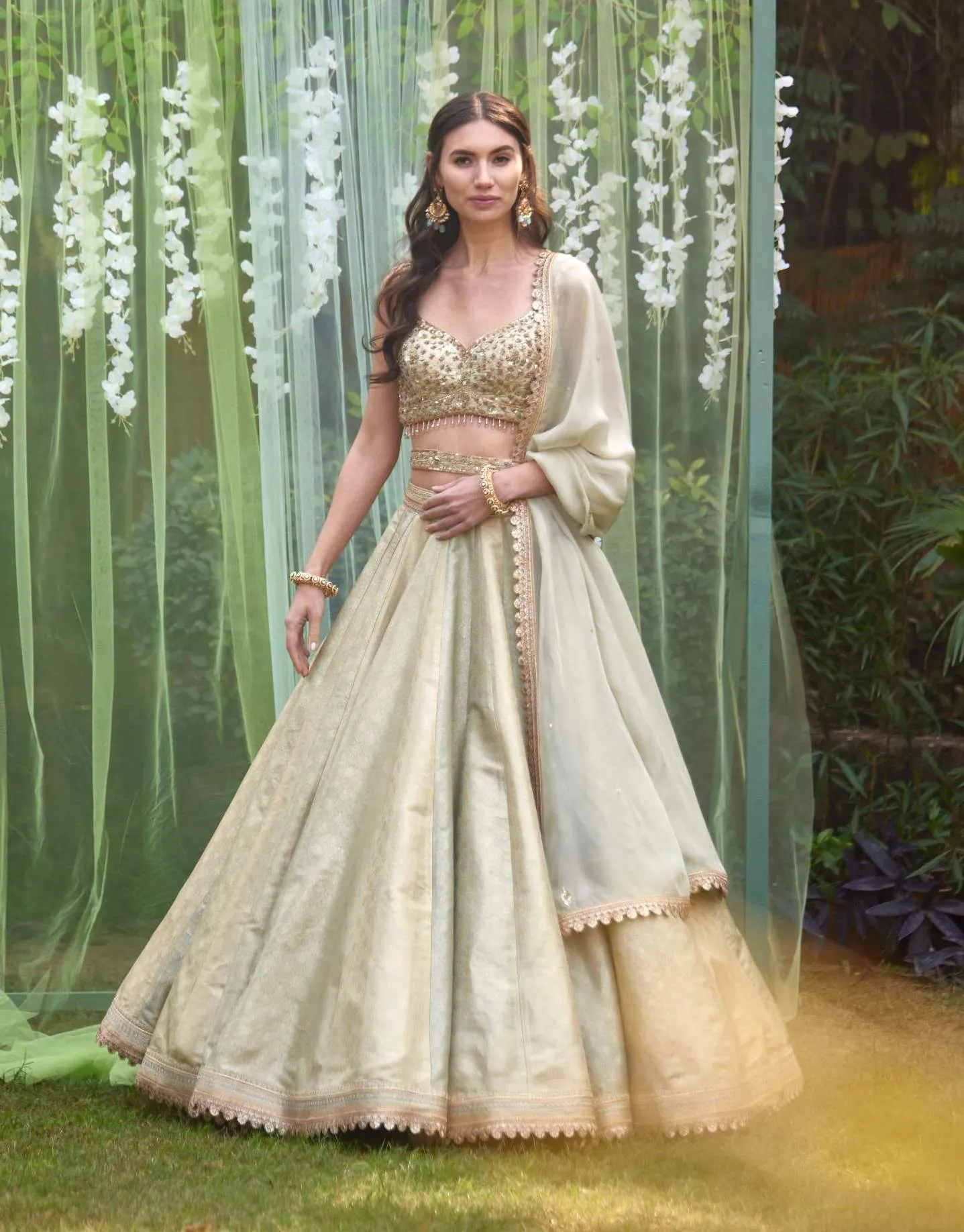 Smoke grey blue embroidered lehenga set