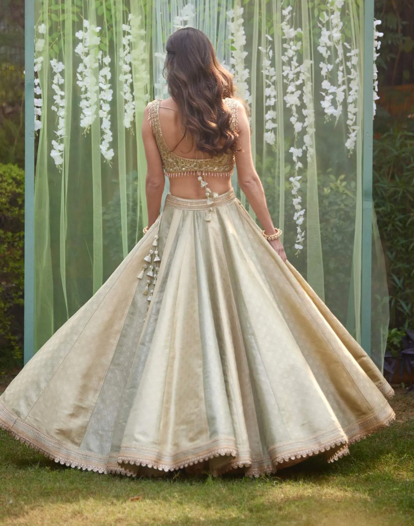 Smoke grey blue embroidered lehenga set
