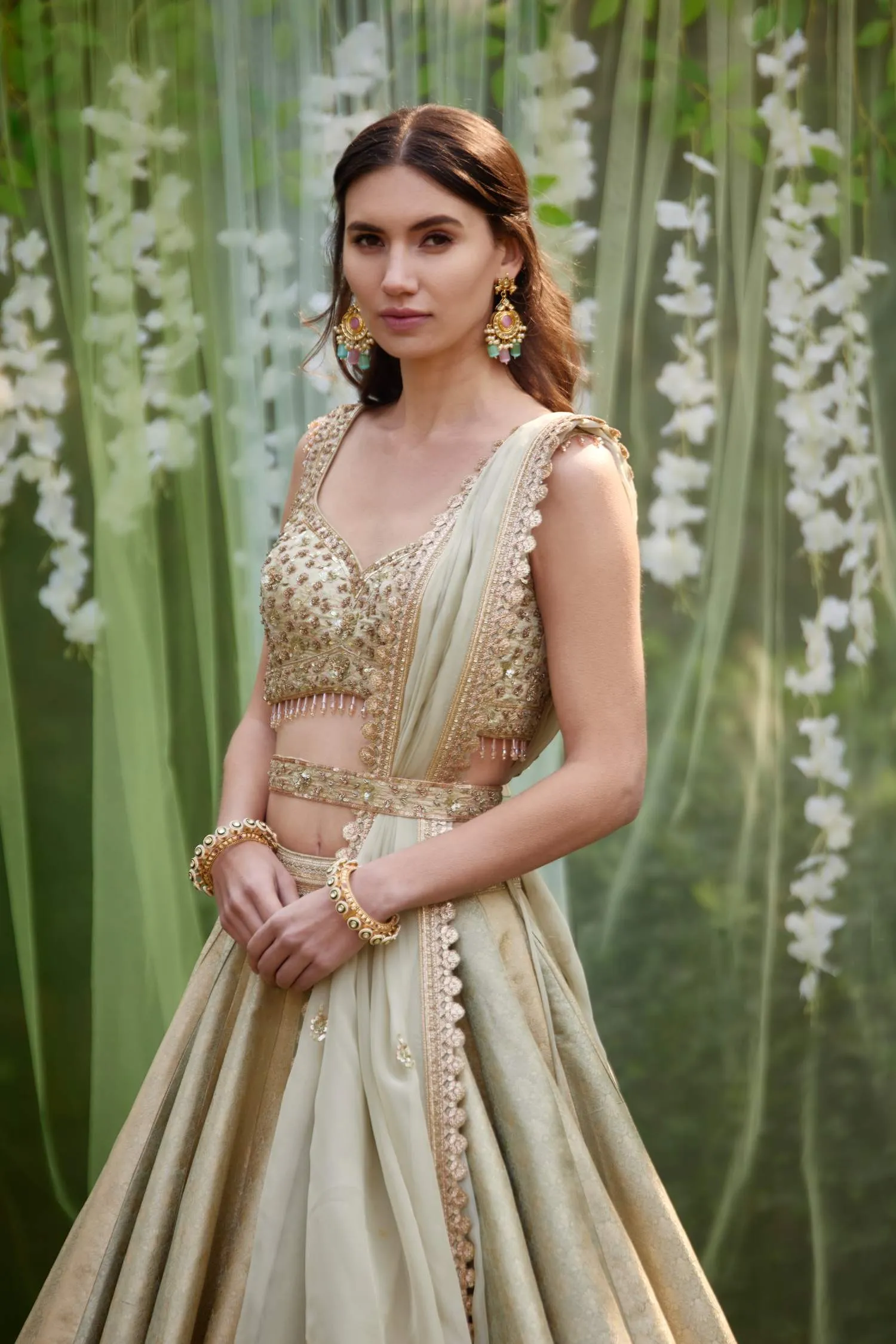 Smoke grey blue embroidered lehenga set
