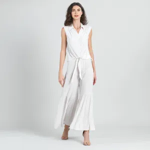 Soft Pleat Knit - Sleeveless Button Down Tie Hem Top - Ivory - Final Sale!
