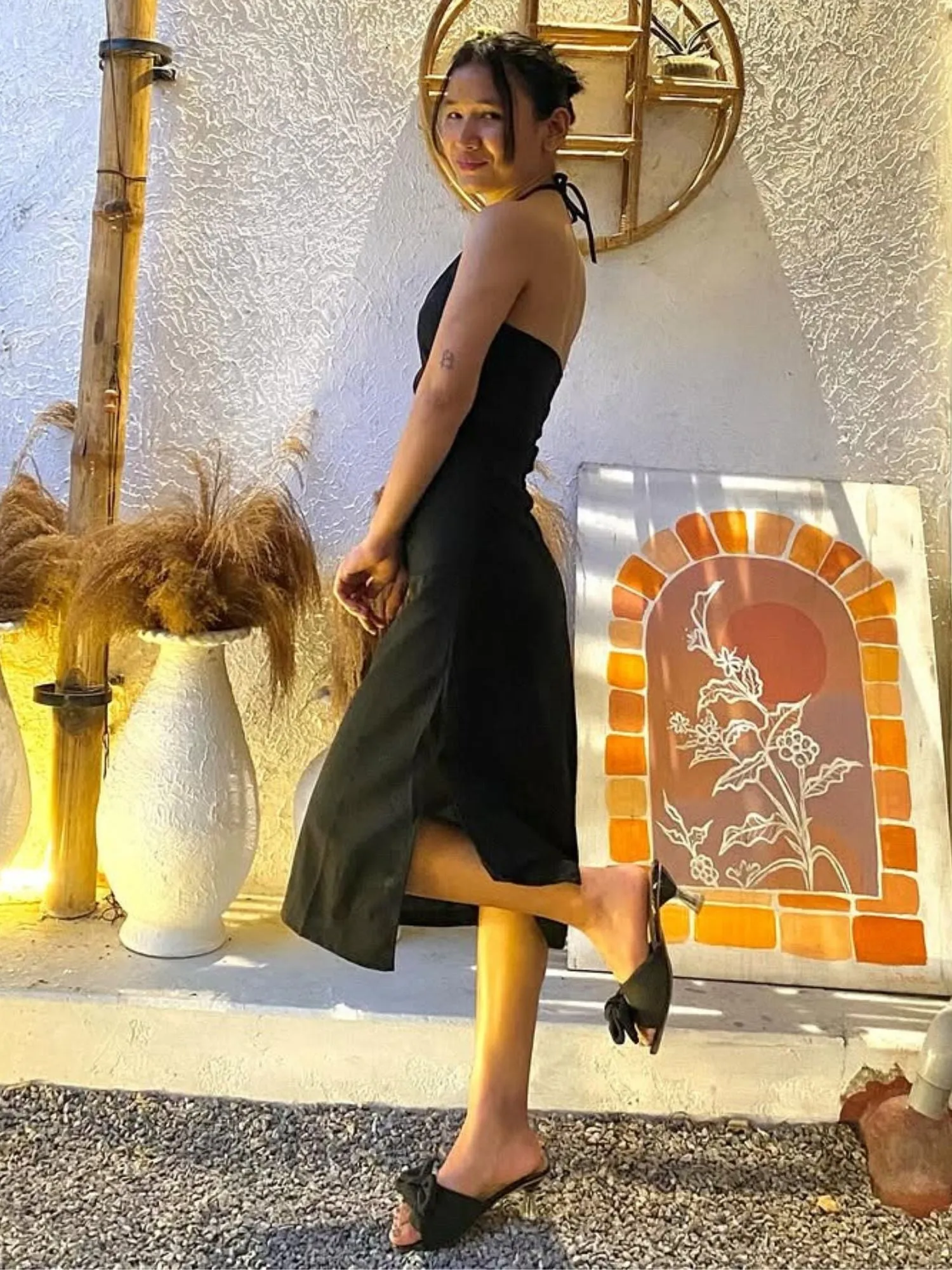 Solid Black Keyhole Neck Dress
