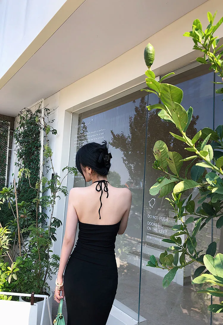Solid Black Keyhole Neck Dress
