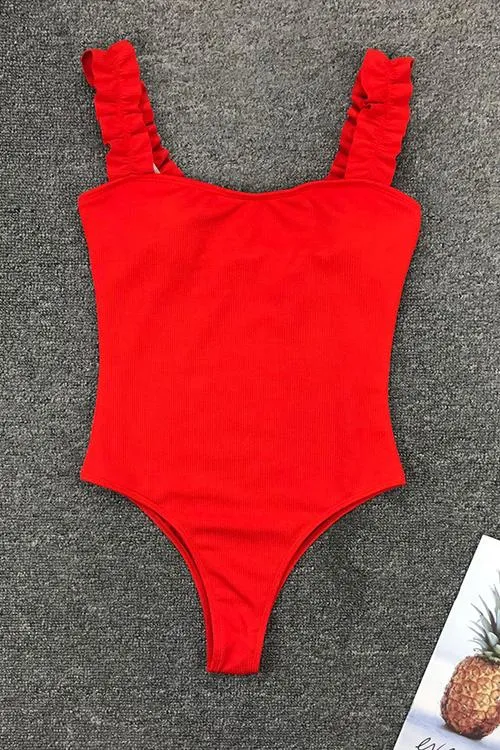 Solid Ruffles One Piece Swimwear