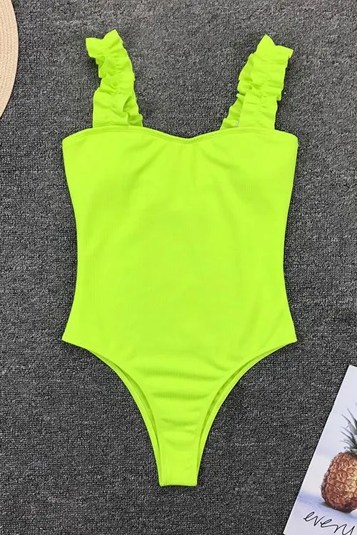 Solid Ruffles One Piece Swimwear