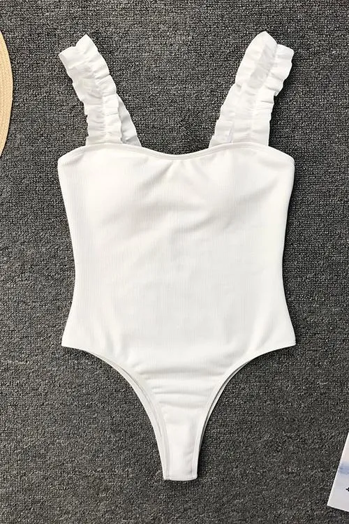 Solid Ruffles One Piece Swimwear