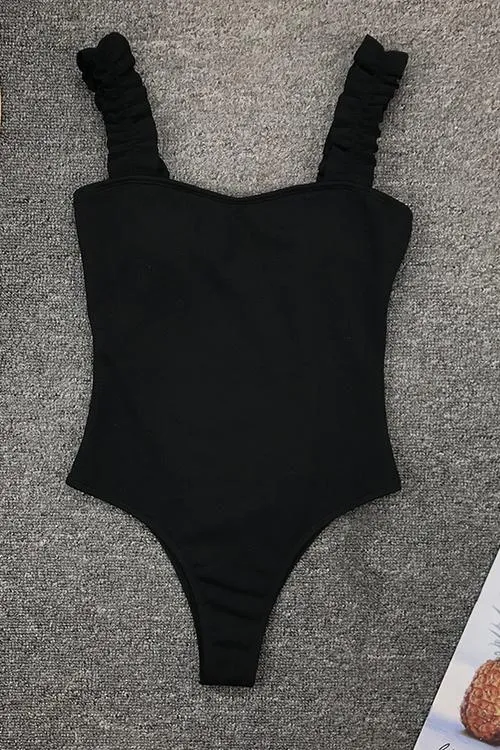 Solid Ruffles One Piece Swimwear