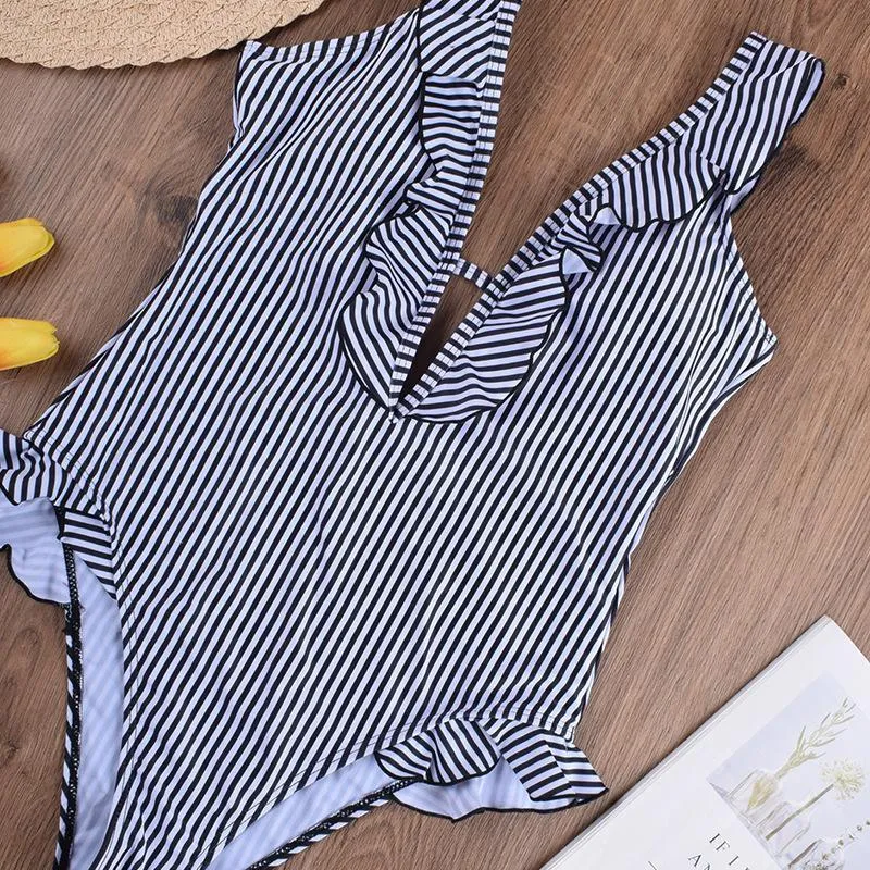 Stripe One-Piece Swimwear
