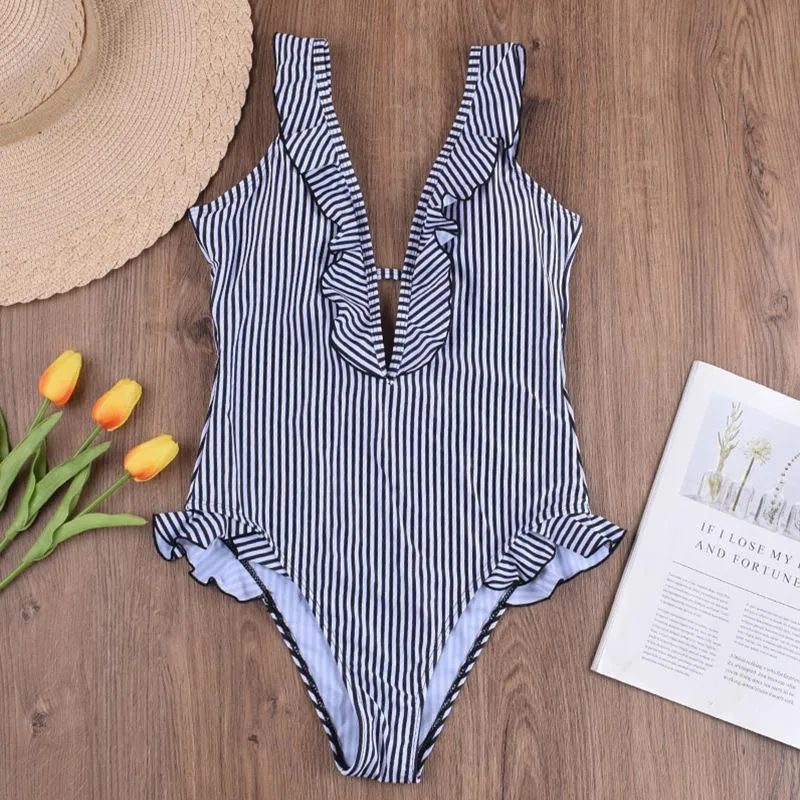 Stripe One-Piece Swimwear